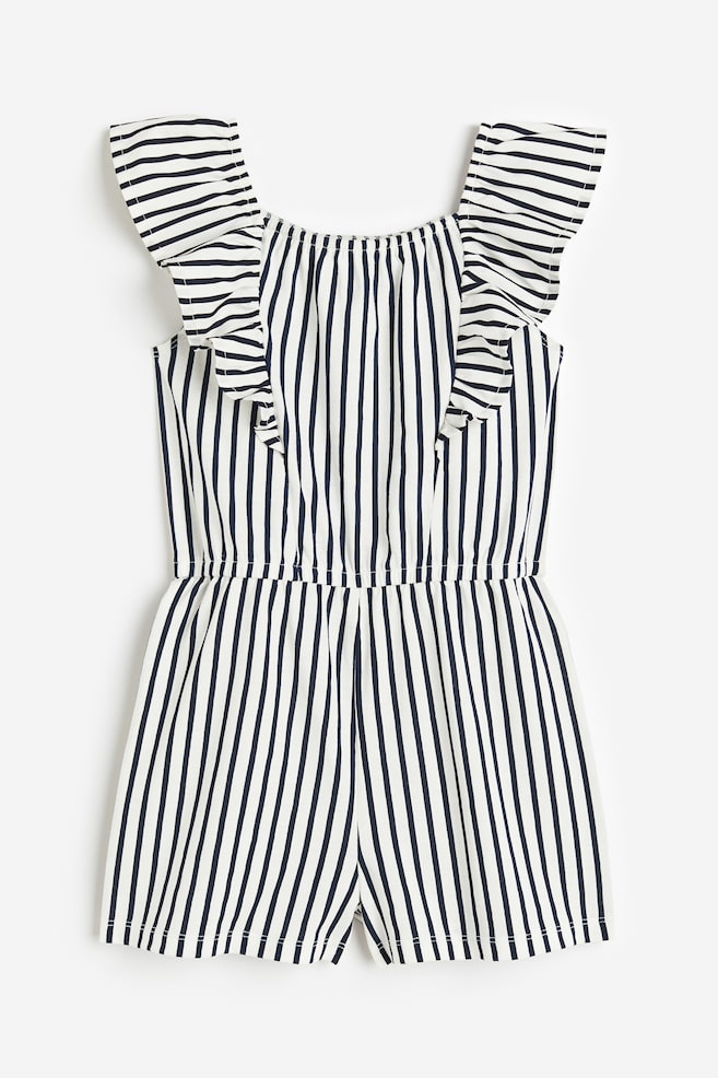 Flounce-trimmed jumpsuit - Navy blue/Striped/Pink/Yellow - 1