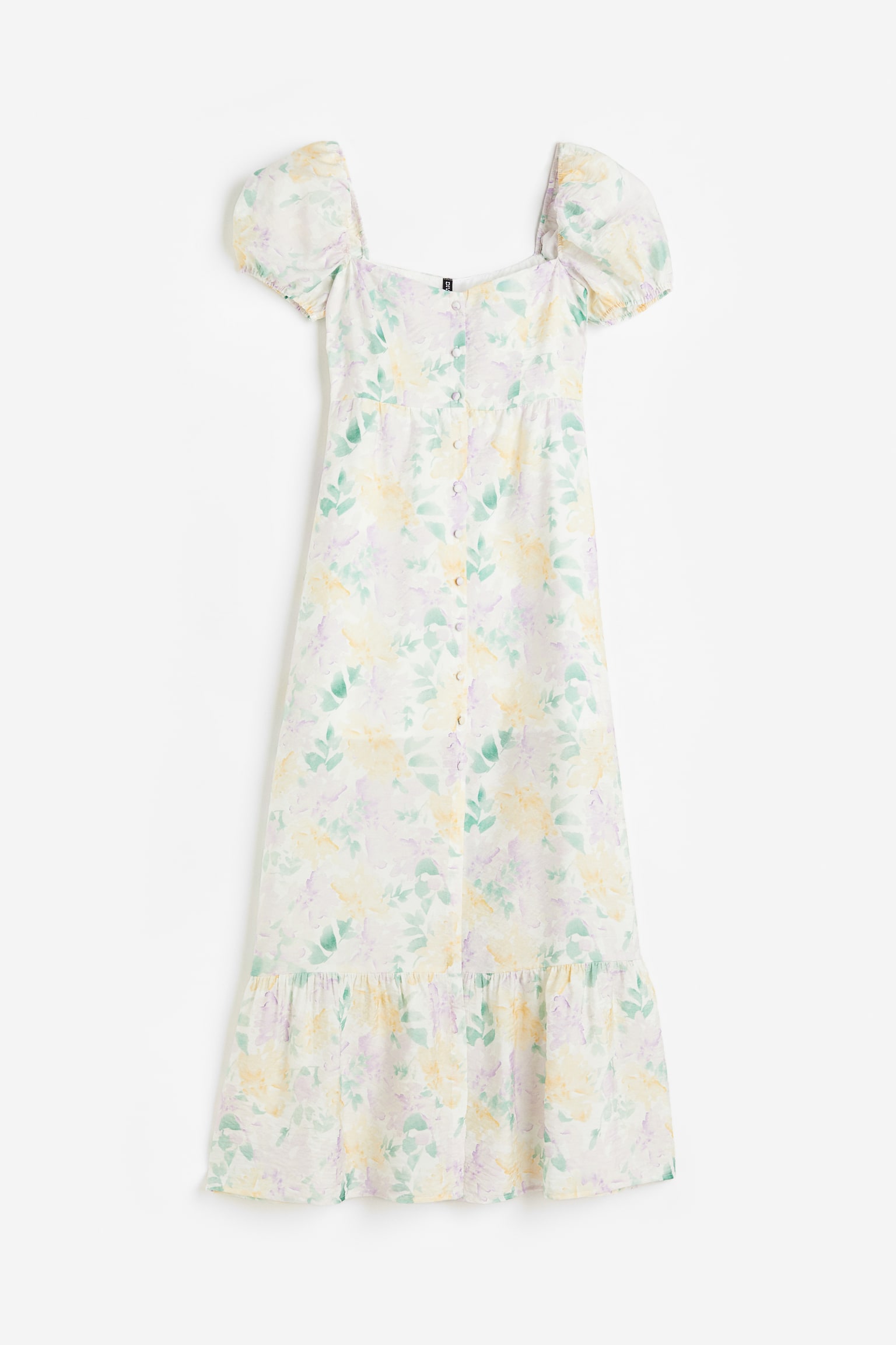 Button-front puff-sleeved dress - Cream/Floral - 1