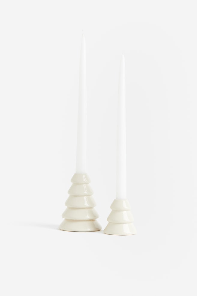Stoneware candlestick - White - 3
