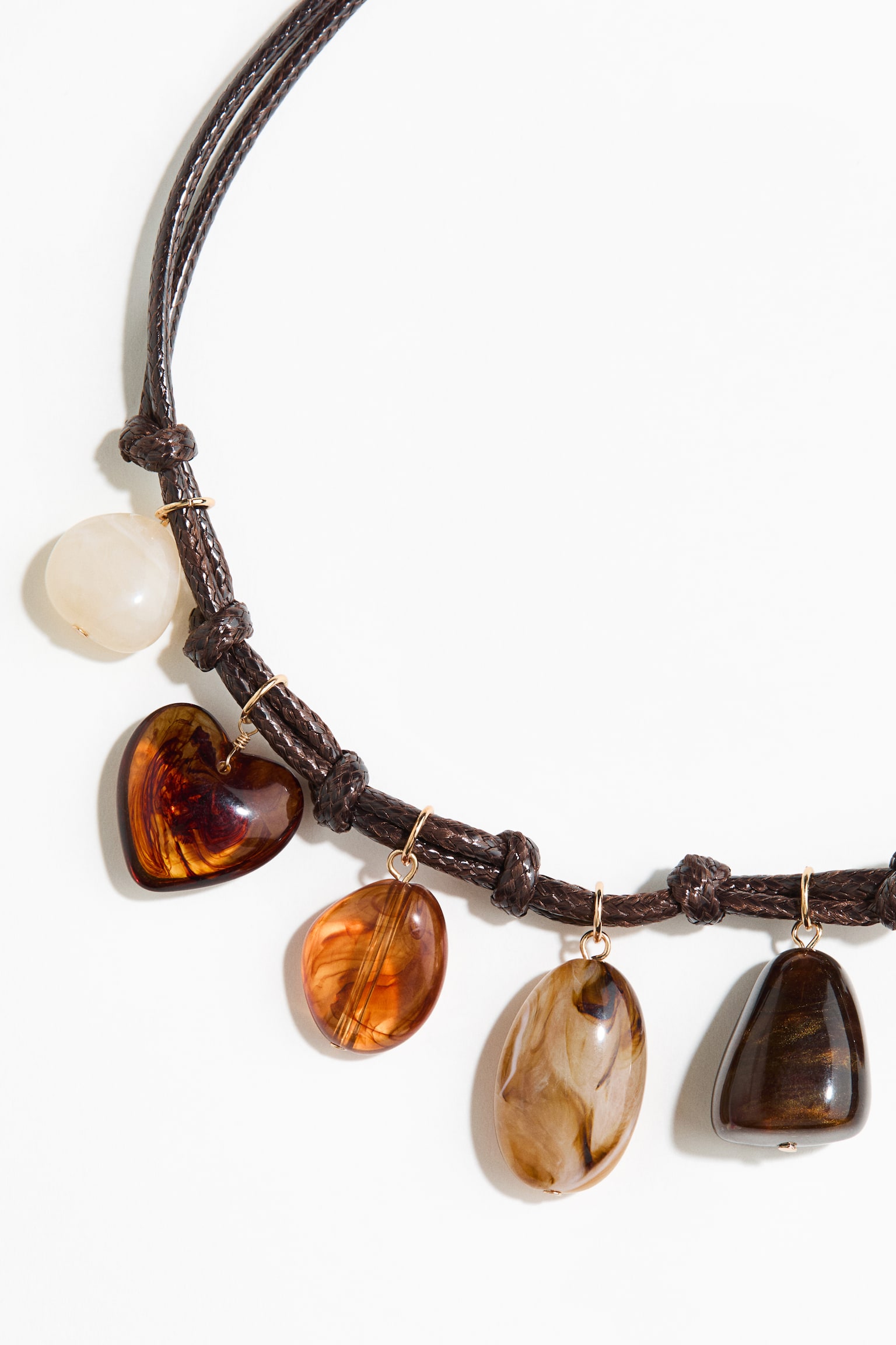 שרשרת חוט עם תליונים - חום כהה/בז' - 4