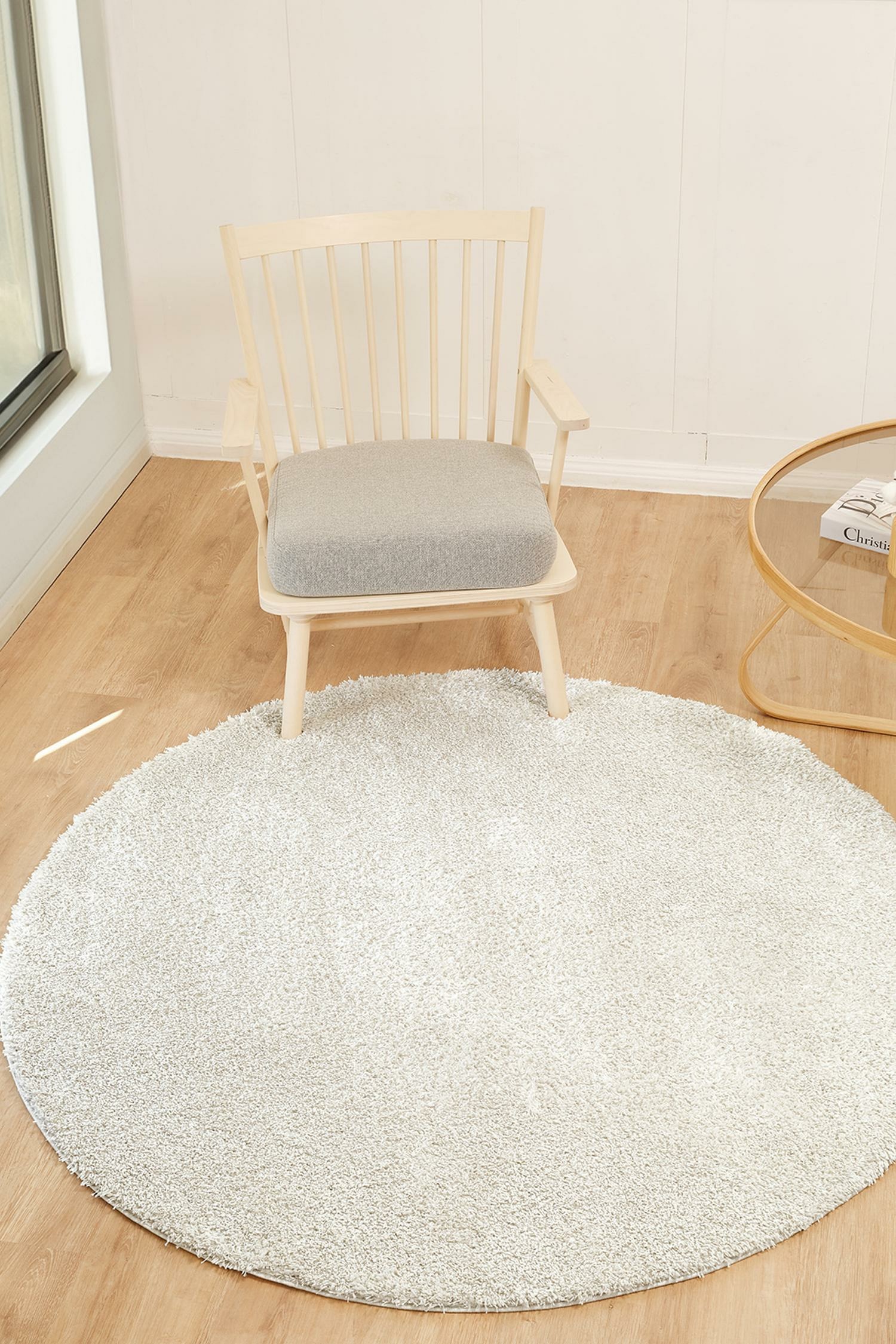 Round Shaggy Solid Color Plush Pile Area Rug - Light Grey/White/Grey/Dark Grey