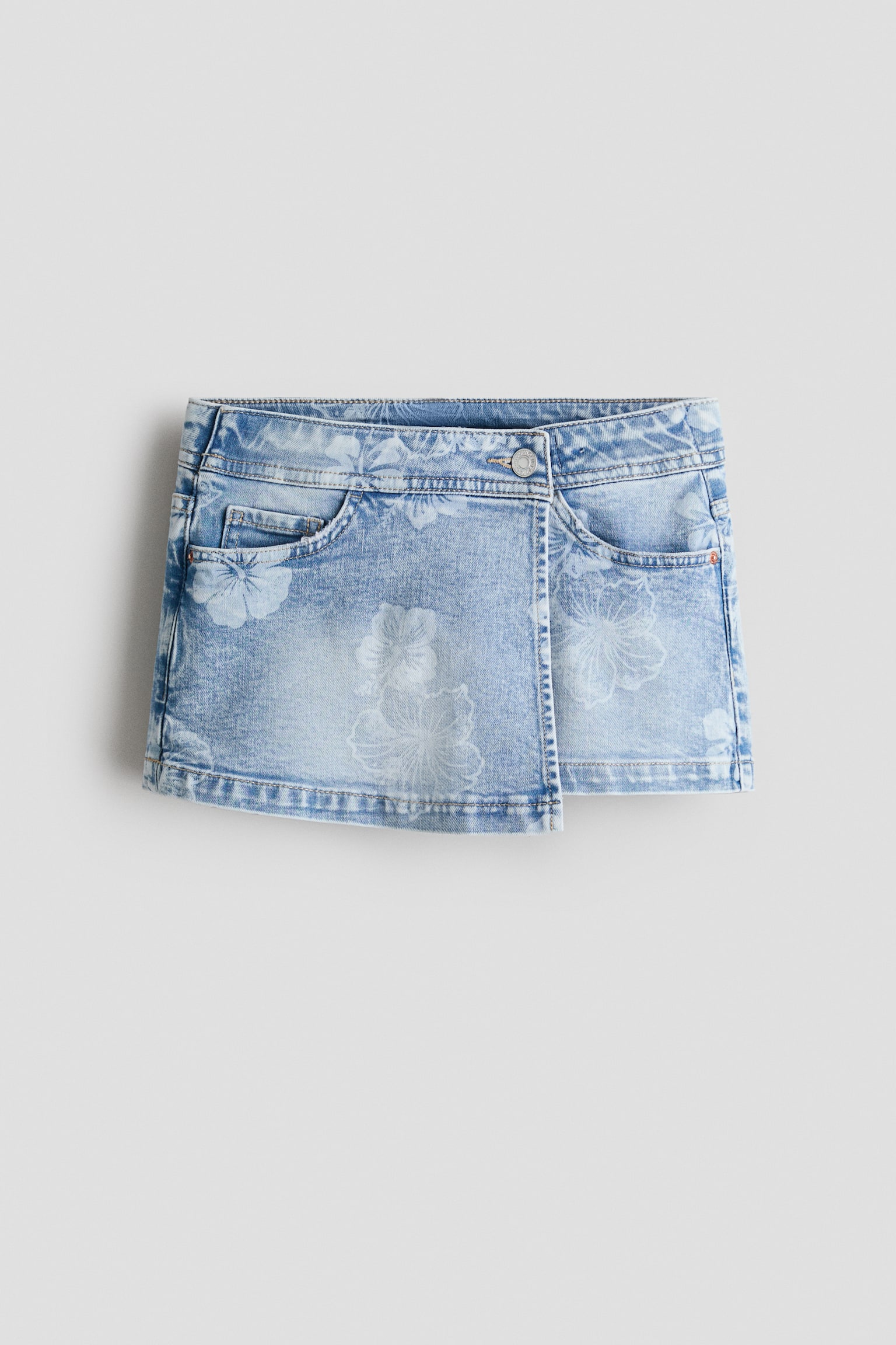 Denim Wrap Skort - Light denim blue/floral