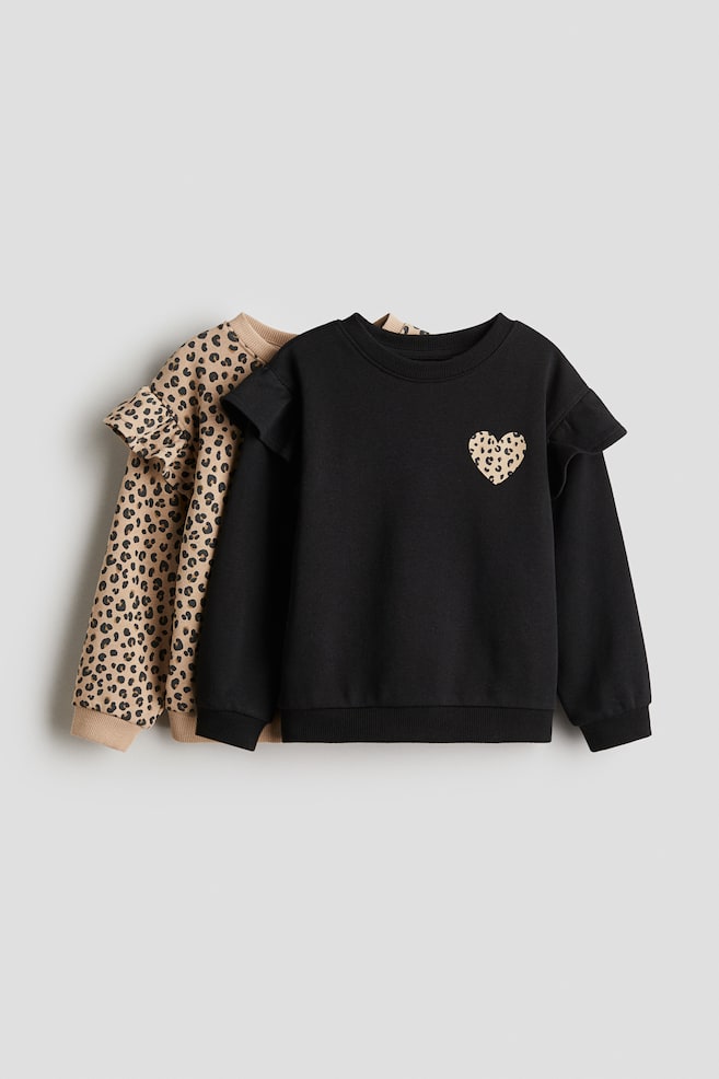 2er-Pack Sweatshirts mit Volants - Schwarz/Leopardenmuster/Hellrosa/Häschen/Hellrosa/Schleifen - 1