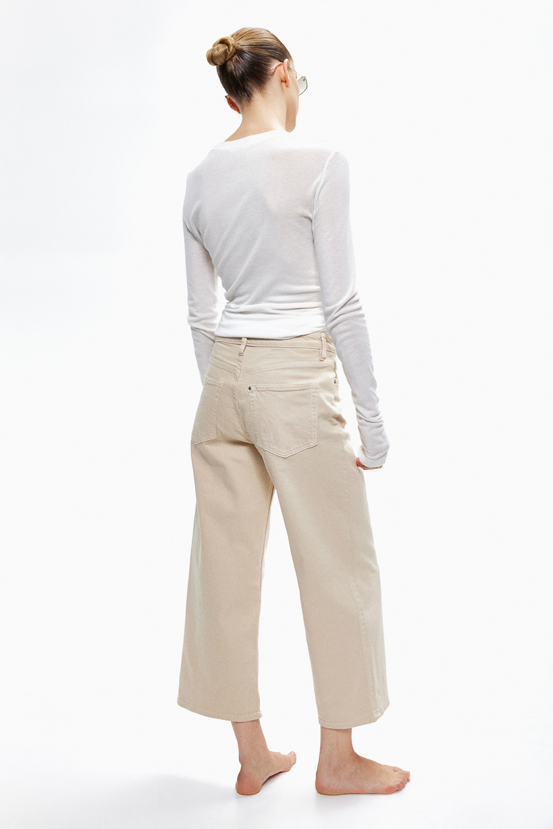 Wide High Cropped Jeans - Light beige - Ladies | H&M GB 3