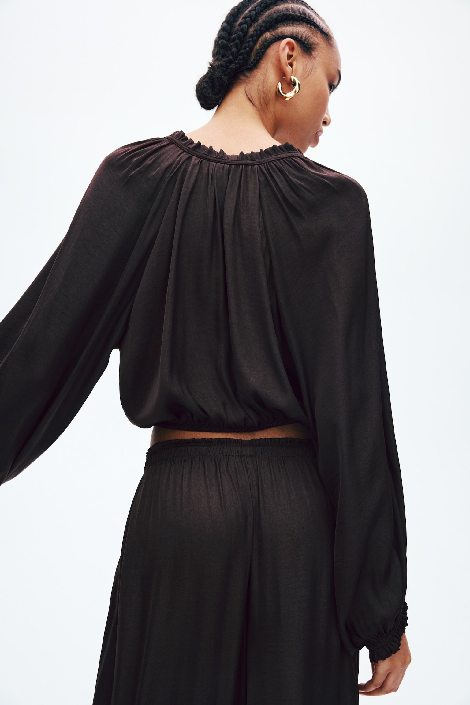 Bluse mit Ballonärmeln - Dunkelbraun/Rostbraun/Beige - 5