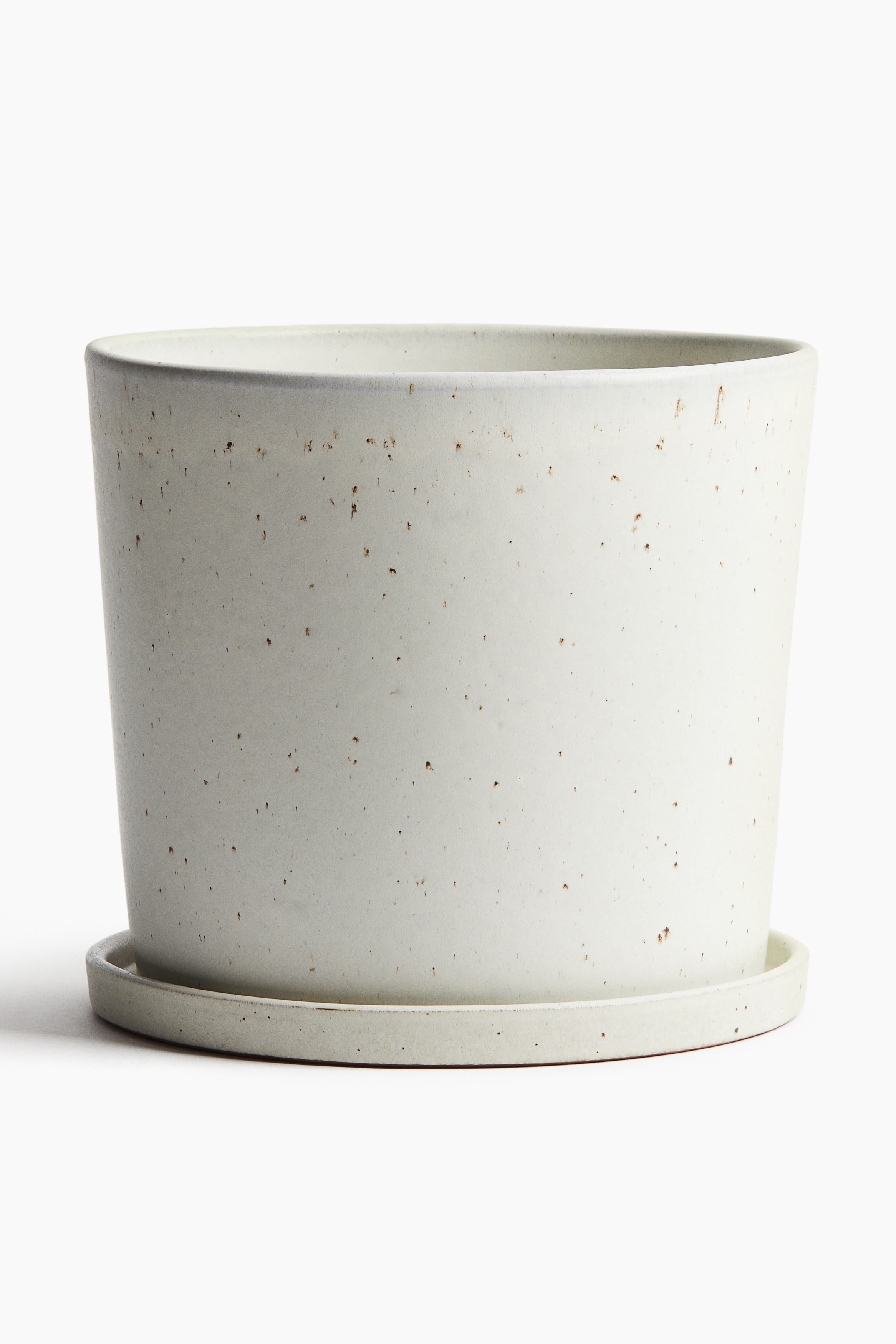 H&M Home  - Maceta grande con platillo - Blanco/Moteado