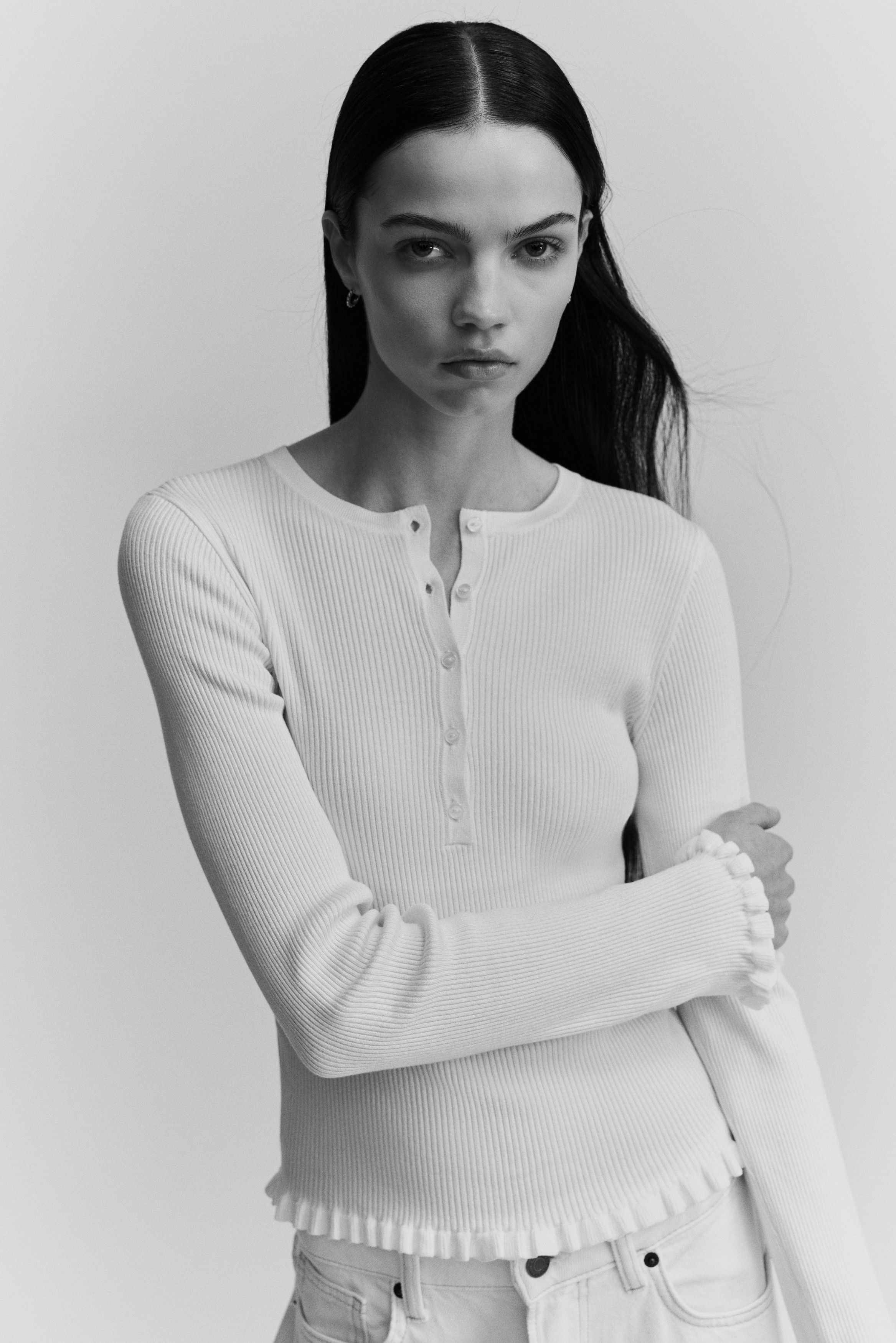 Rib-Knit Top - White - Ladies | H&M US