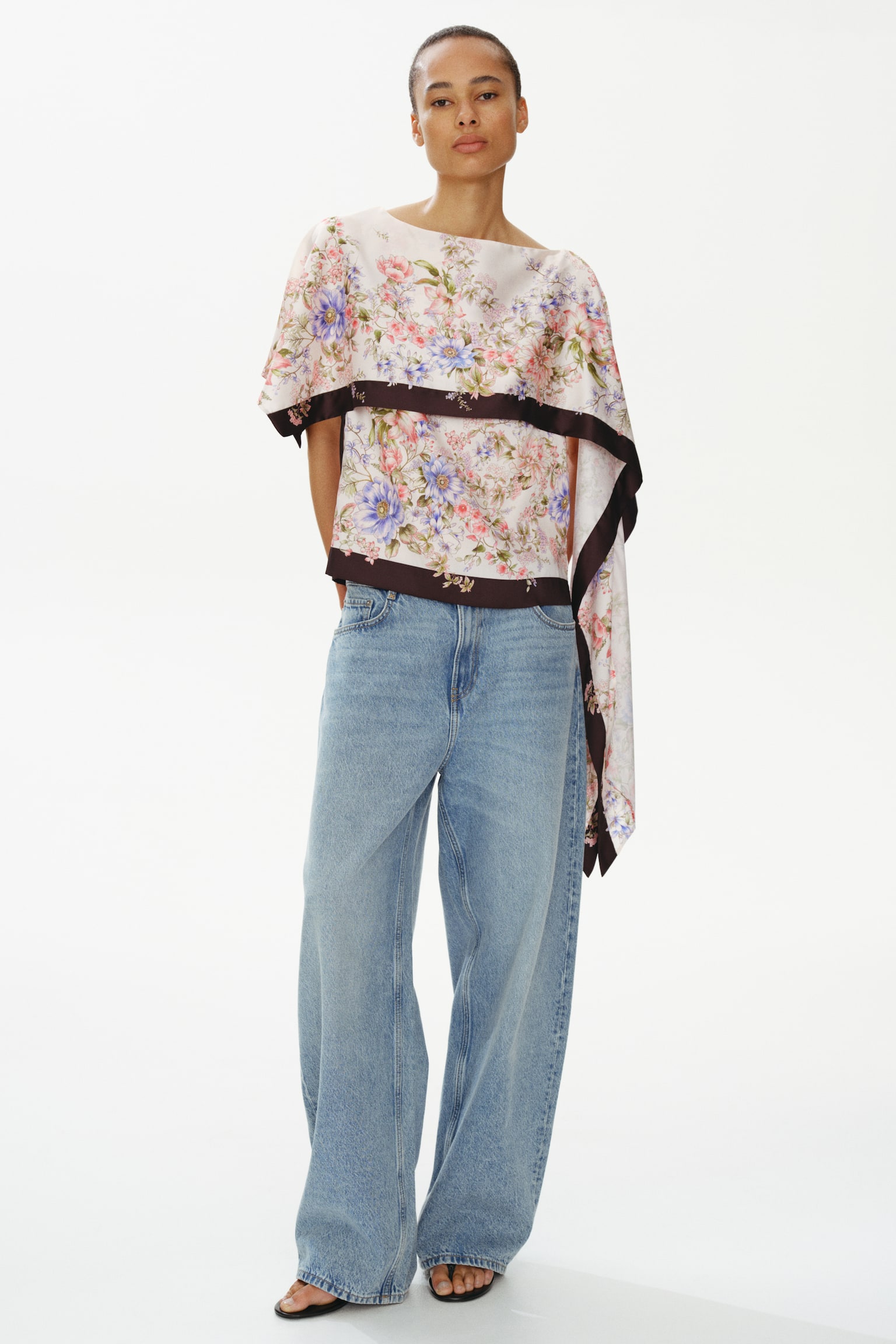 Женский топ H&M Draped-Panel Top, цвет: Кремовый / С принтом — фото 3