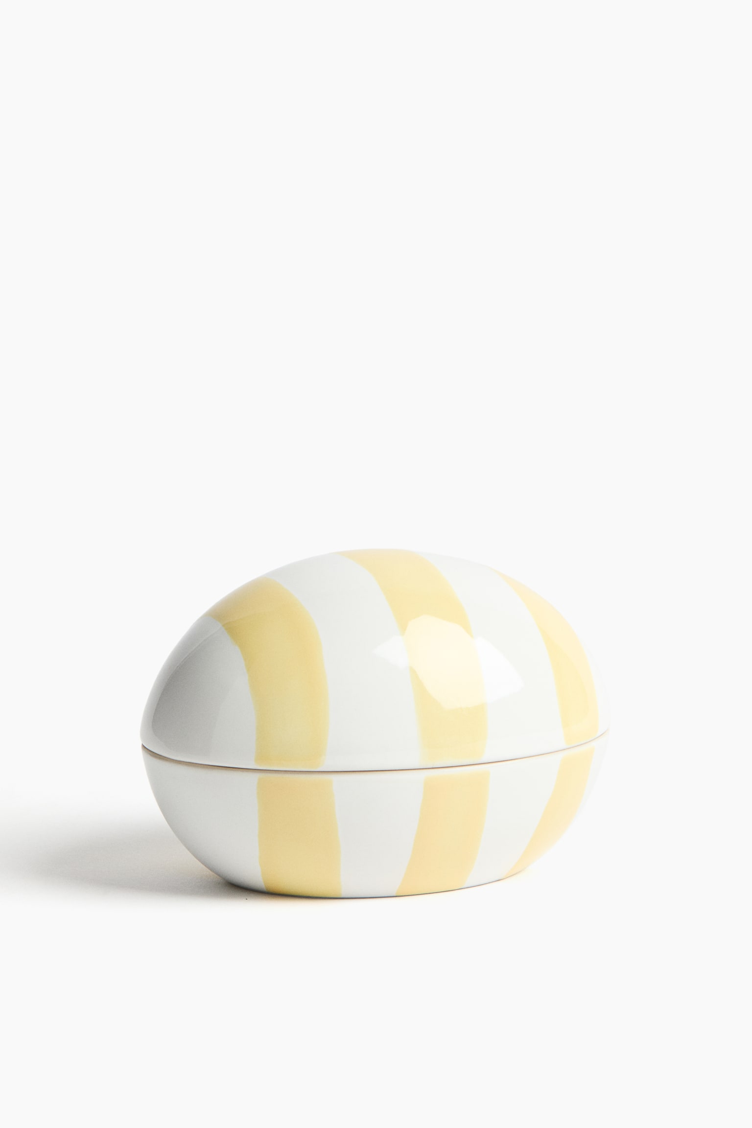 Small egg-shaped ceramic jar - White/Yellow striped - 1