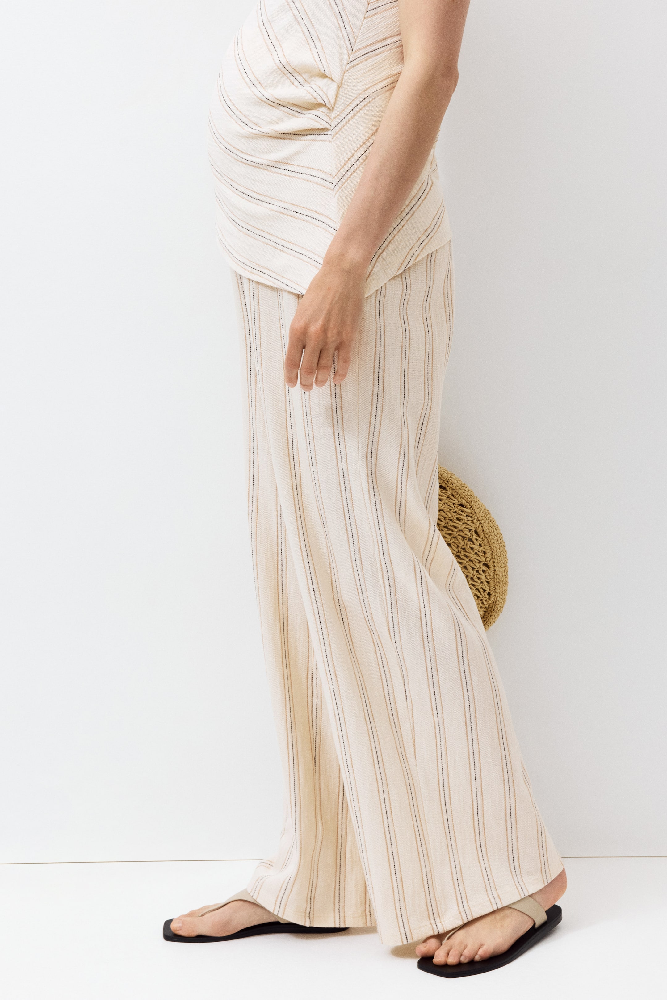 MAMA Pantalon à taille élastique en coton texturé