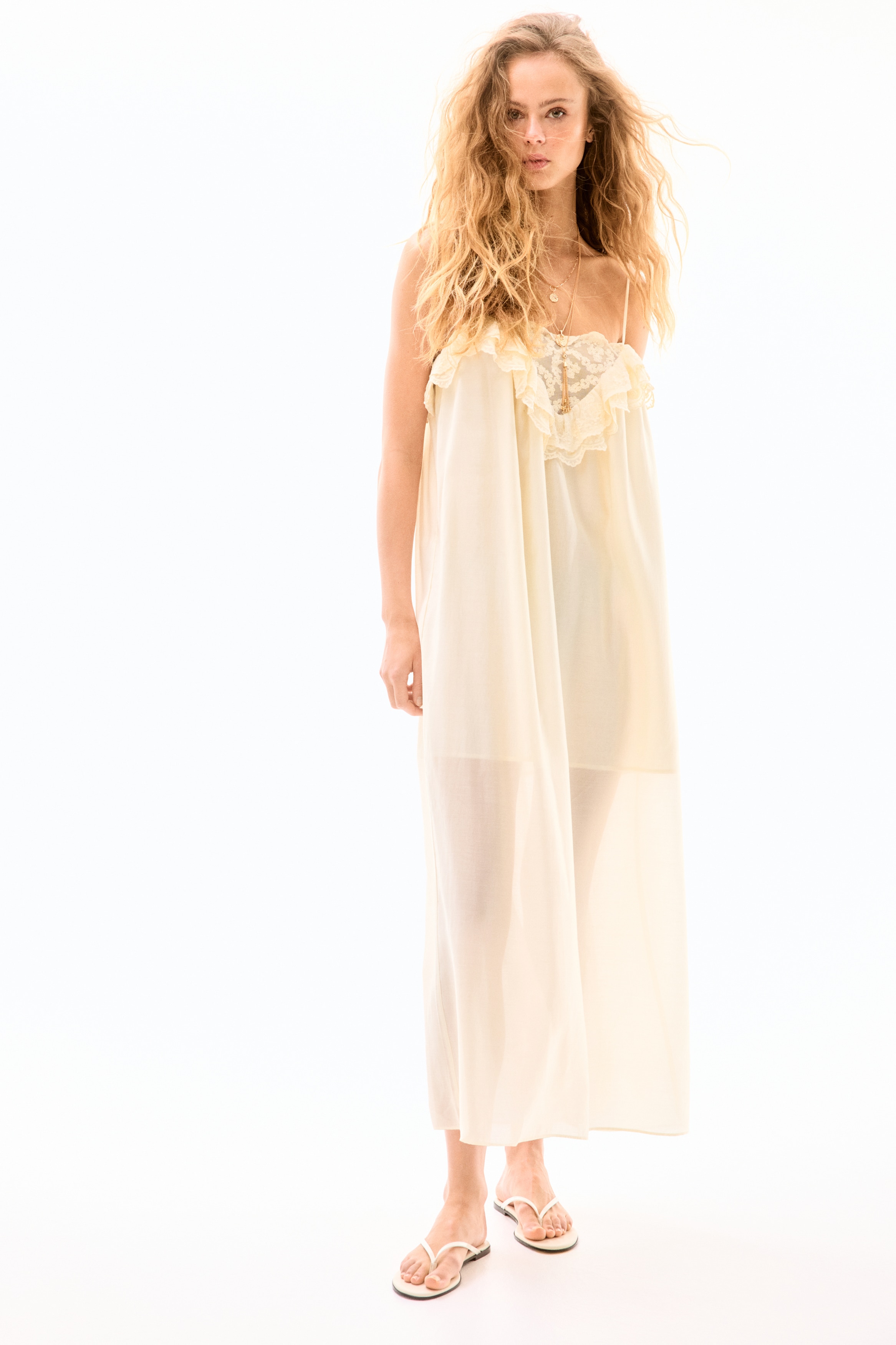 shéller 2way lace stripe long dress Women's Elegant V-Neck Long