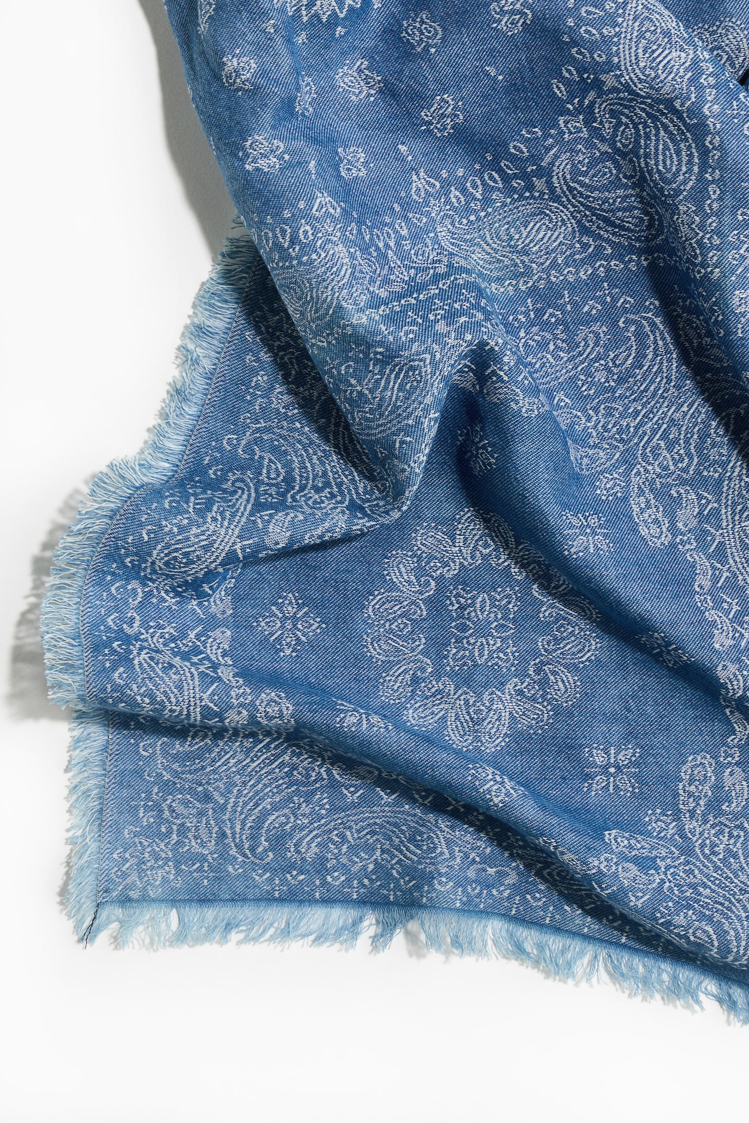 Printed cotton scarf - Blue/Paisley pattern - 3