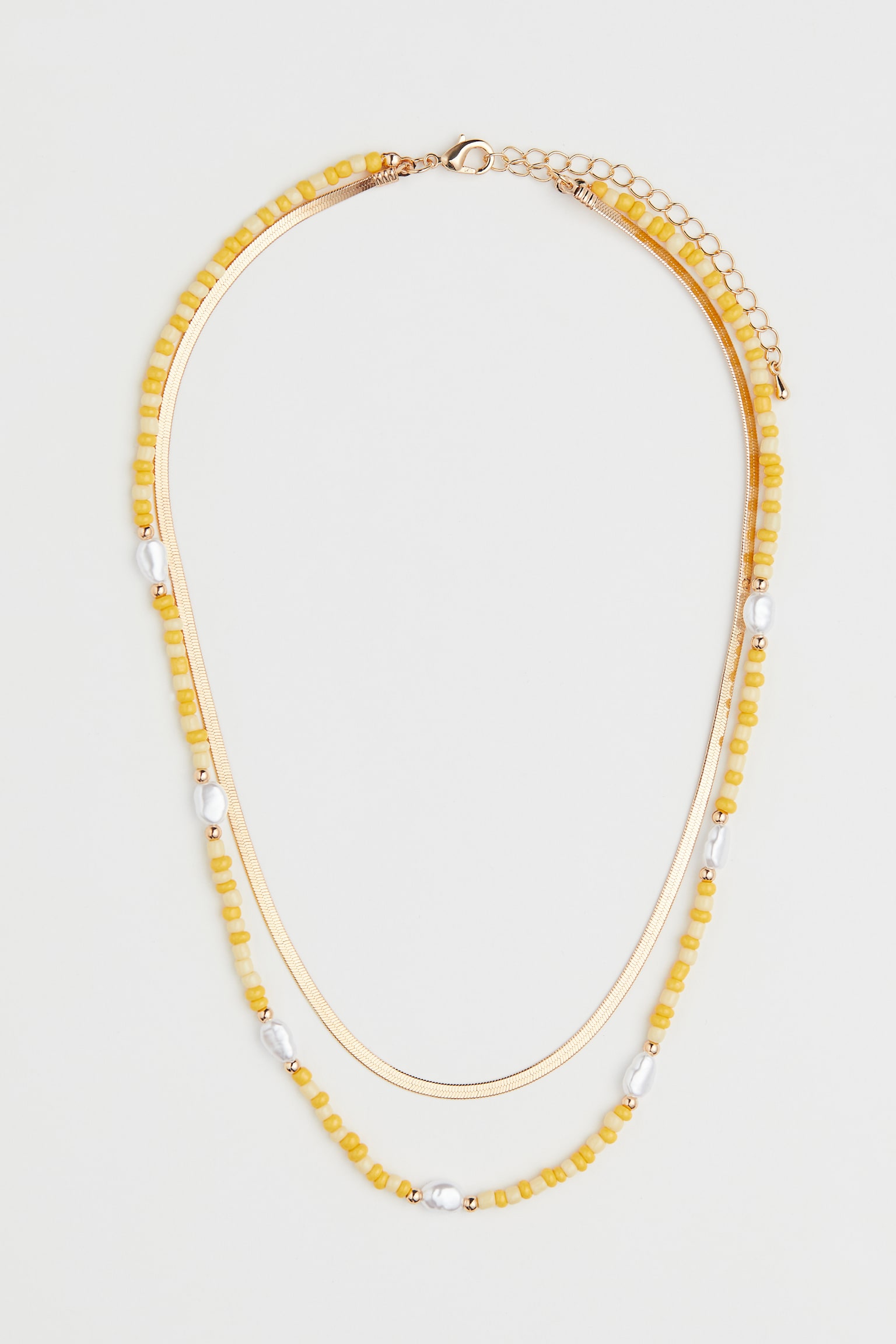 Double Strand Necklace - Yellow/Gold colour/Gold colour/White/Gold colour/Green - 1