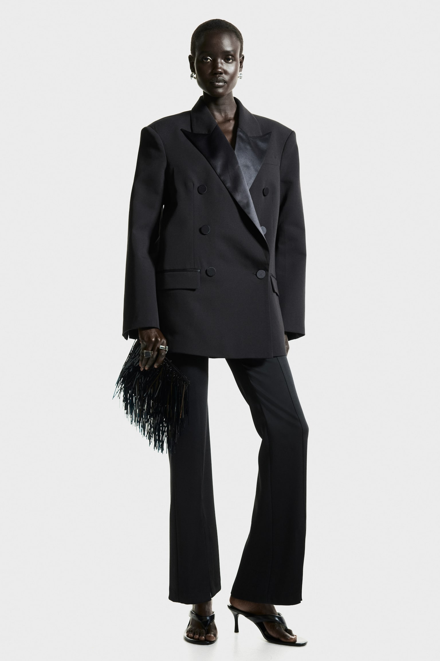 Saténové kalhoty Bootcut - Černá - 3