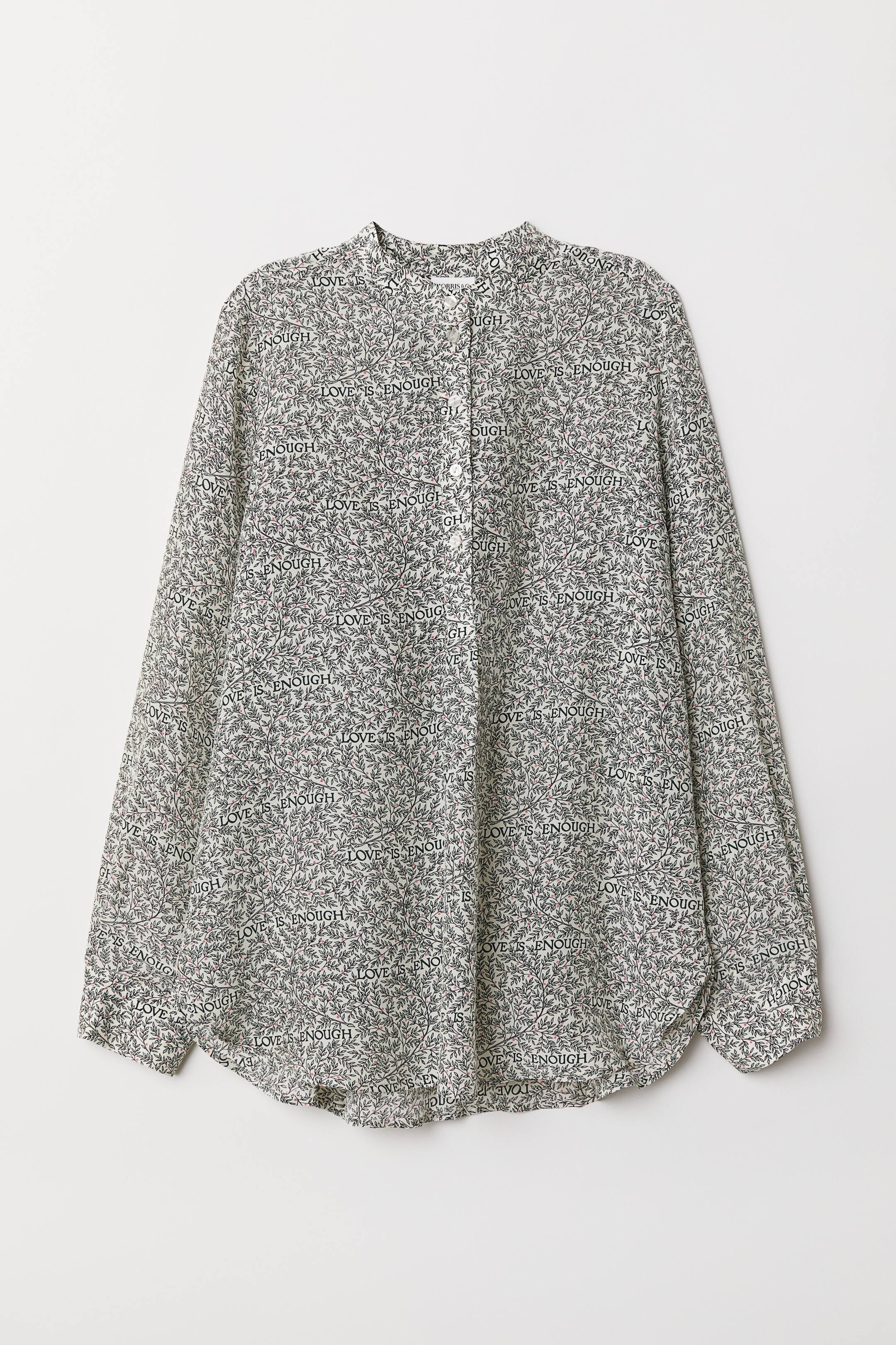 Silk-blend blouse Natural white/Leaf-patterned Ladies H&M