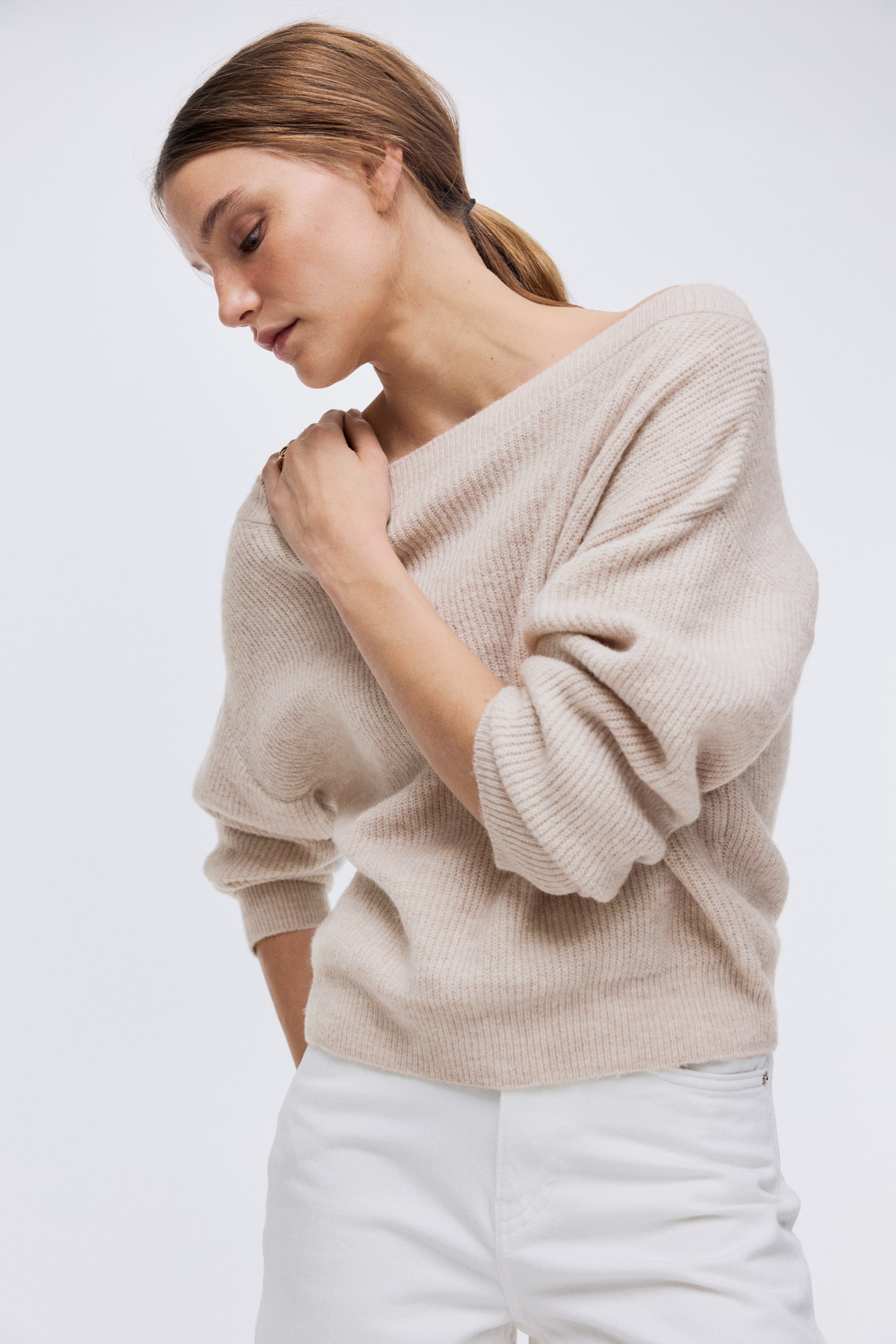 View larger image: Oversized Boat-Neck Sweater - Light beige melange - Ladies | H&M CA 2
