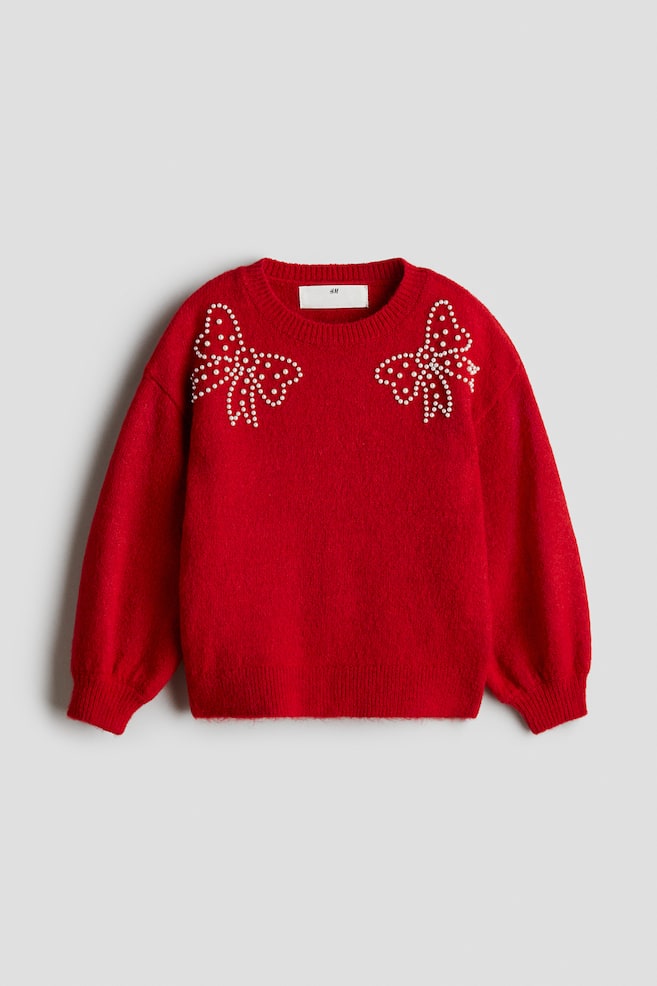 Embellished Sweater - Red/bows - 1