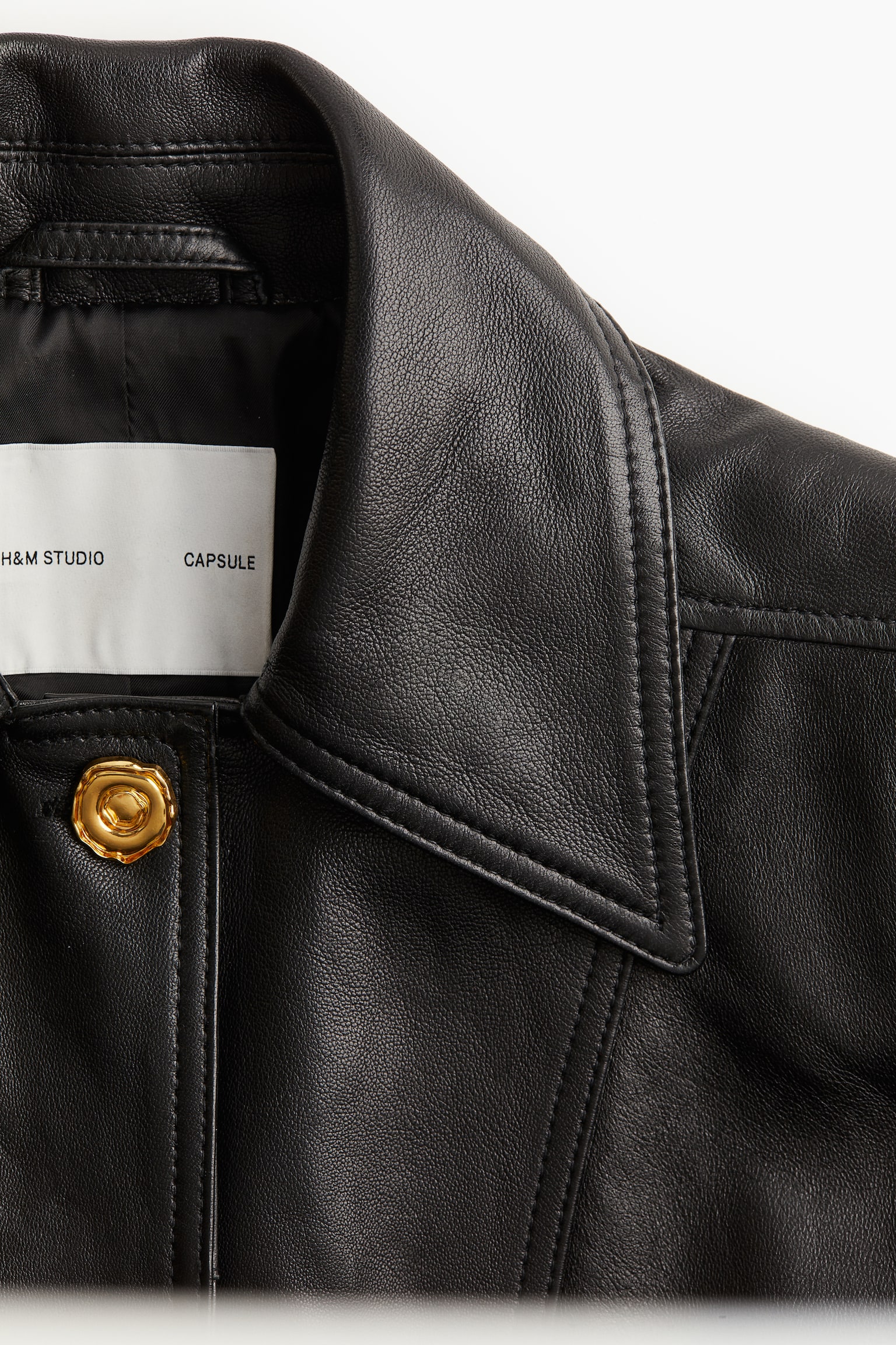 Statement-button leather coat - Black - 3