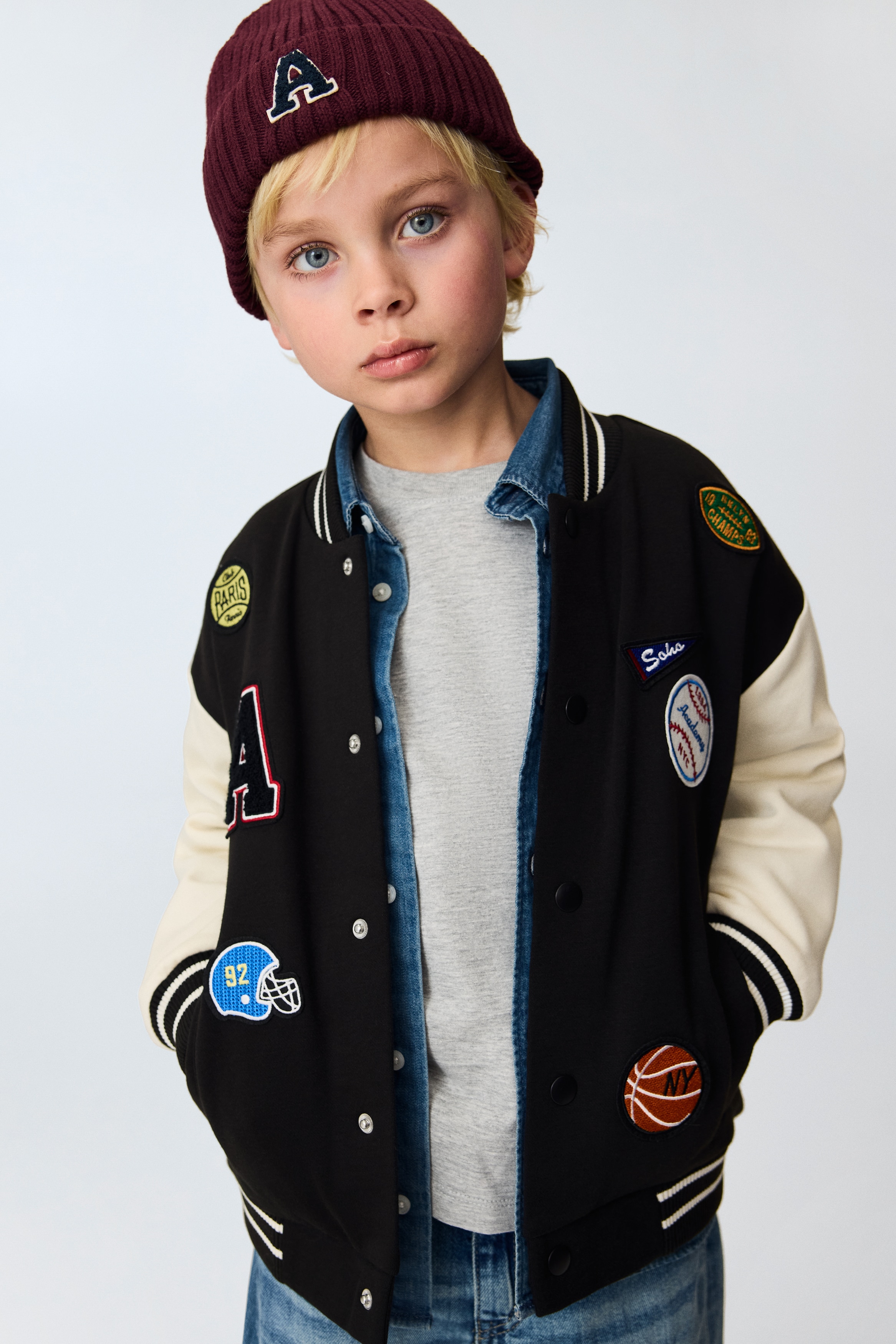 Design Detail Baseball Jacket - Black/Colour block/Navy blue/Crocodile