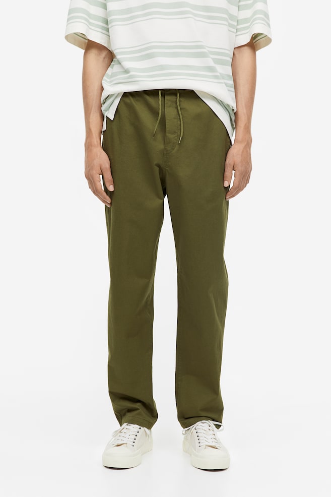 Relaxed Fit Twill pull-on trousers - Khaki green/Black/Light beige/Beige/dc - 4