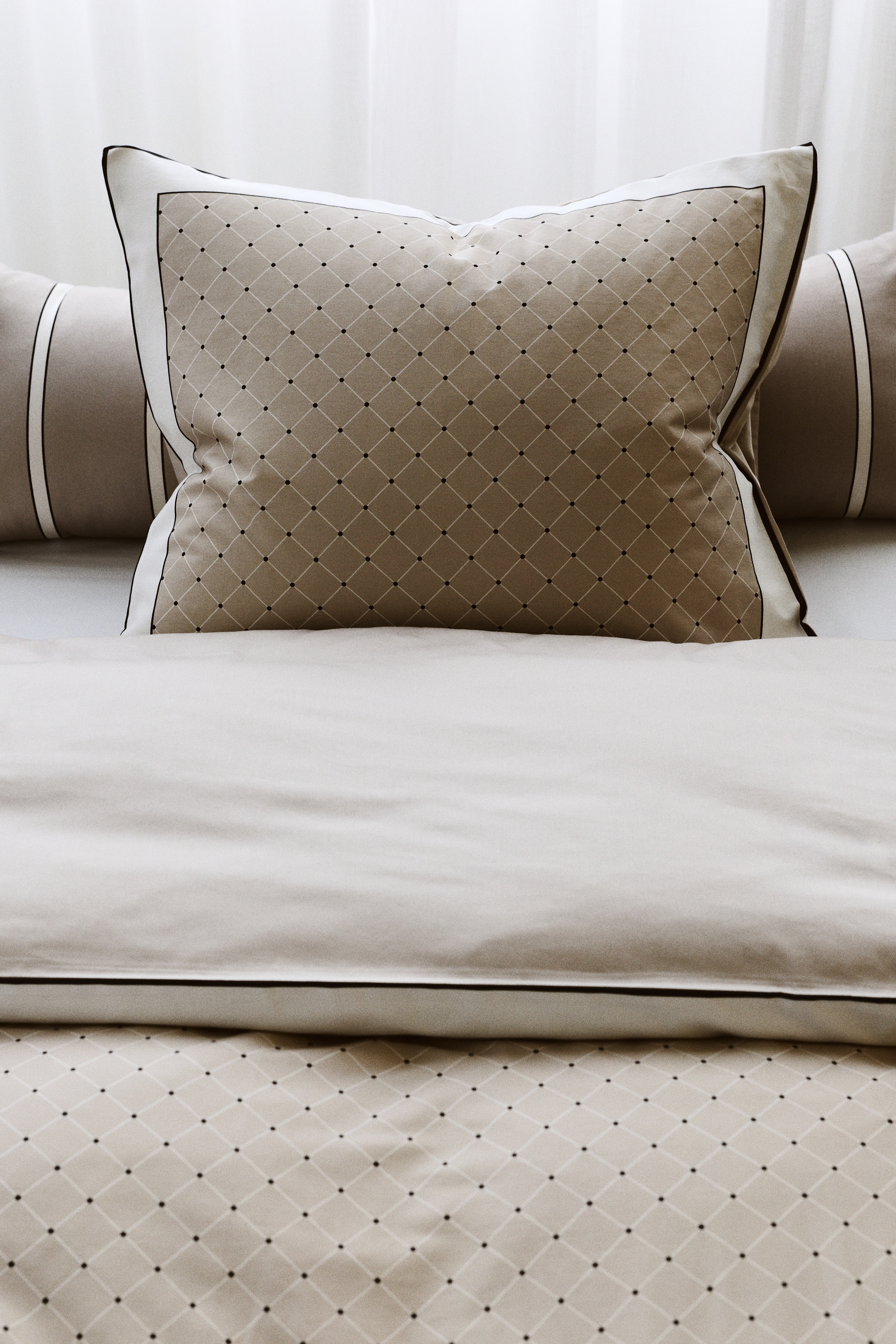 Cotton Sateen Twin Duvet Cover Set - Beige/polka dot/Light dusty blue/polka dot