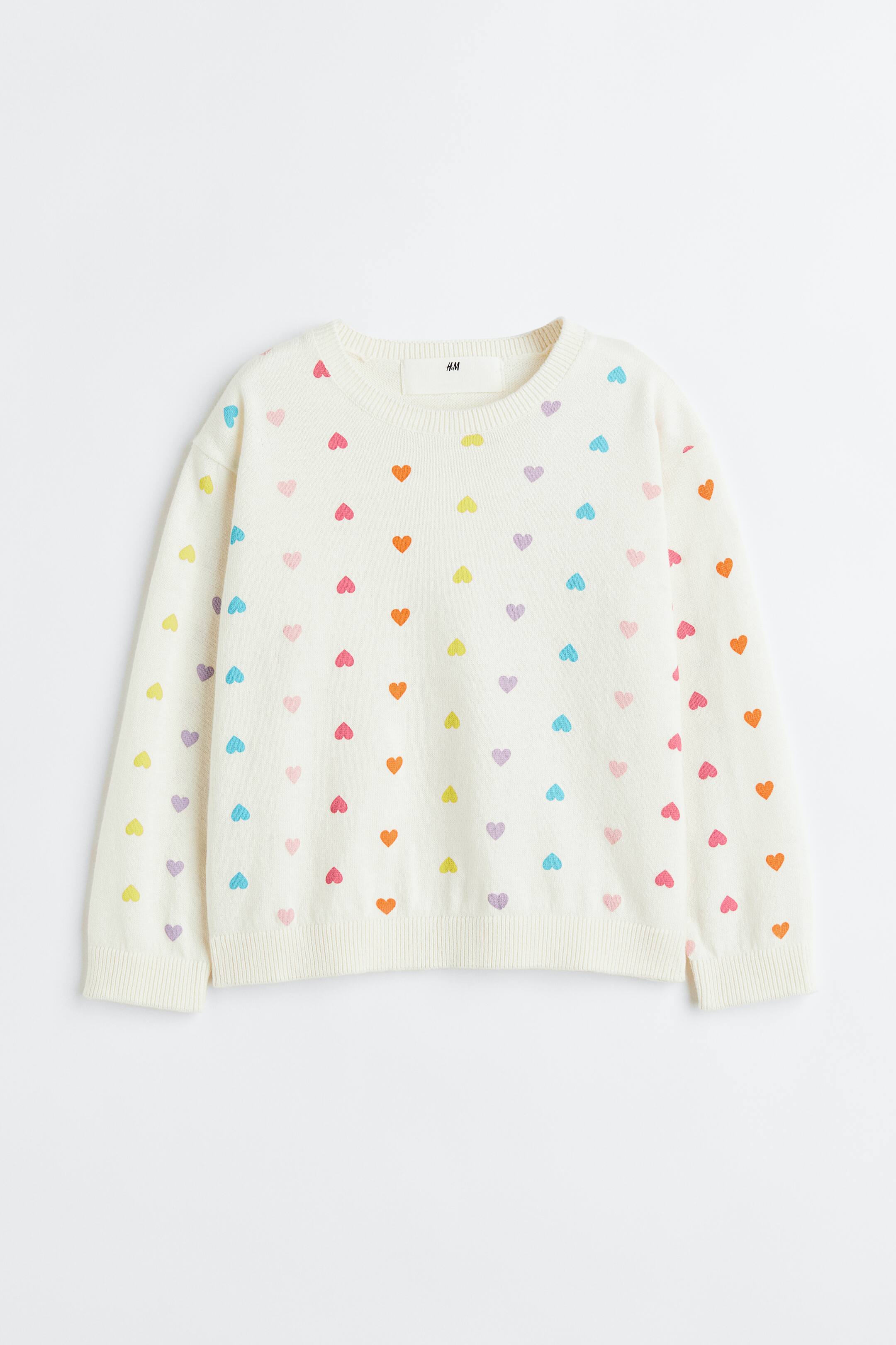 View larger image: Fine-knit cotton jumper - Natural white/Hearts - Kids | H&M 1