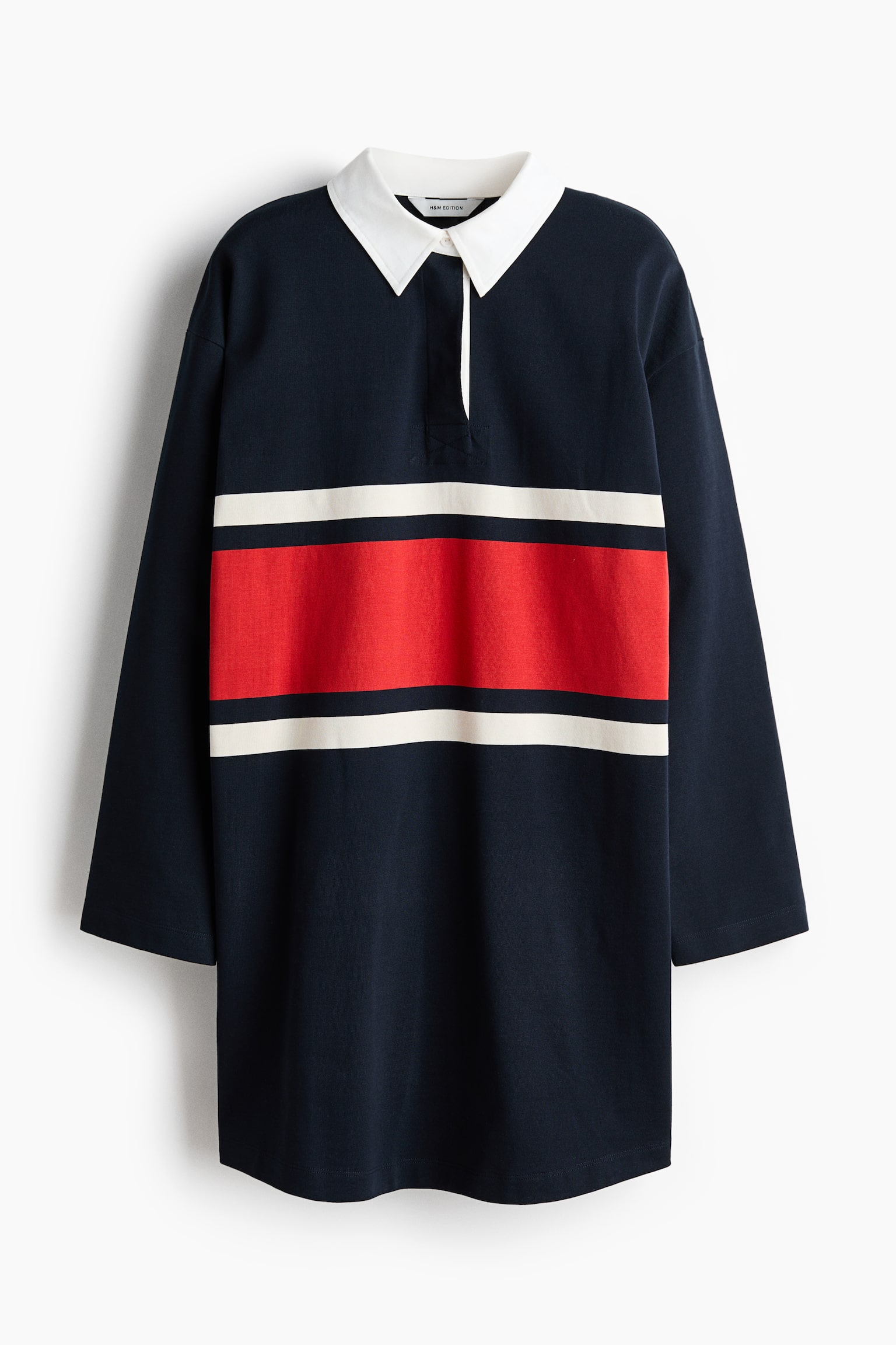 Женская рубашка H&M Long Rugby Shirt, цвет: Тёмно-синий / Полосатый — фото 1