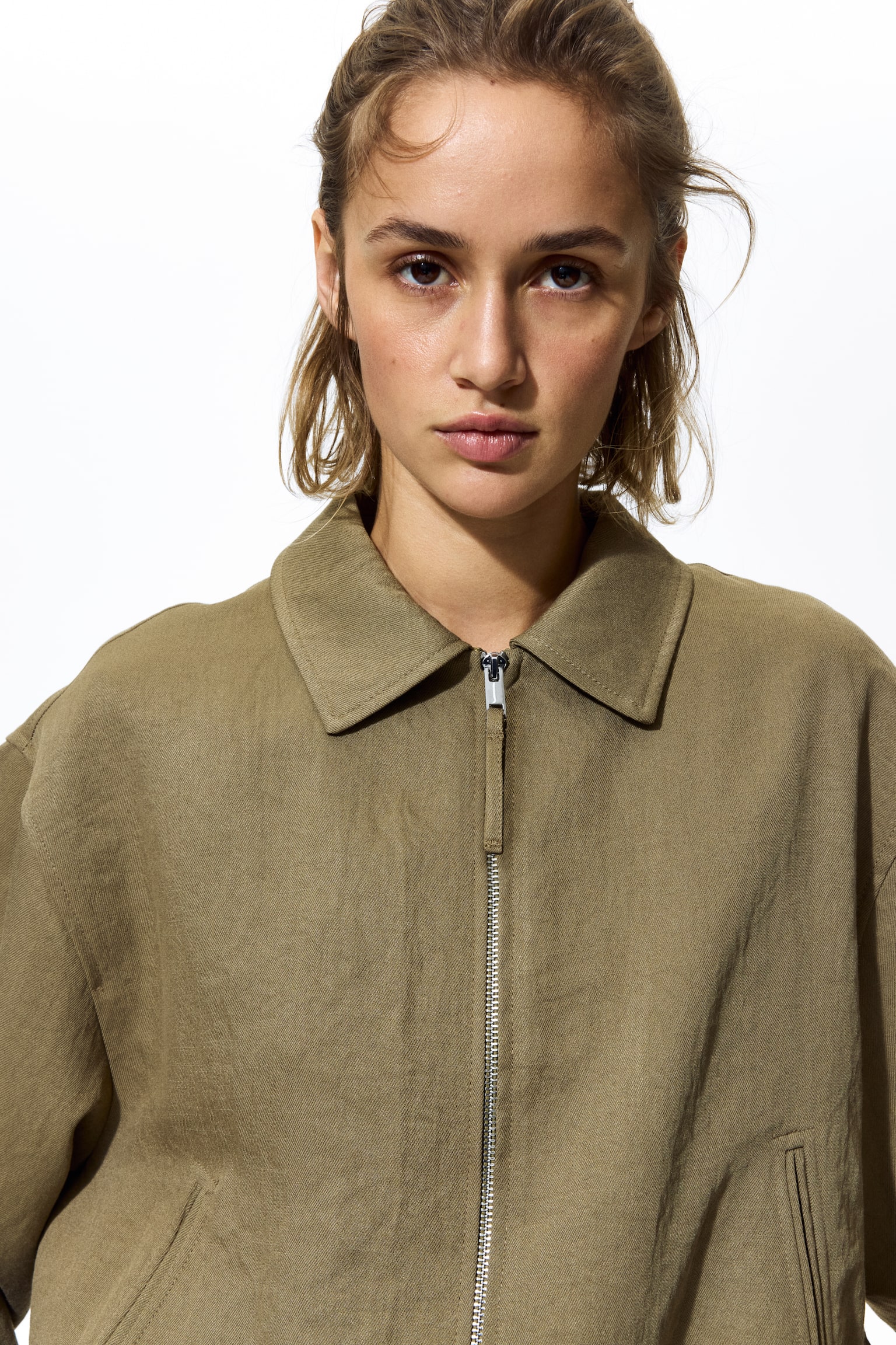 Oversized bubble-hem jacket - Khaki green/Beige/Leopard print/Dark rust brown - 5