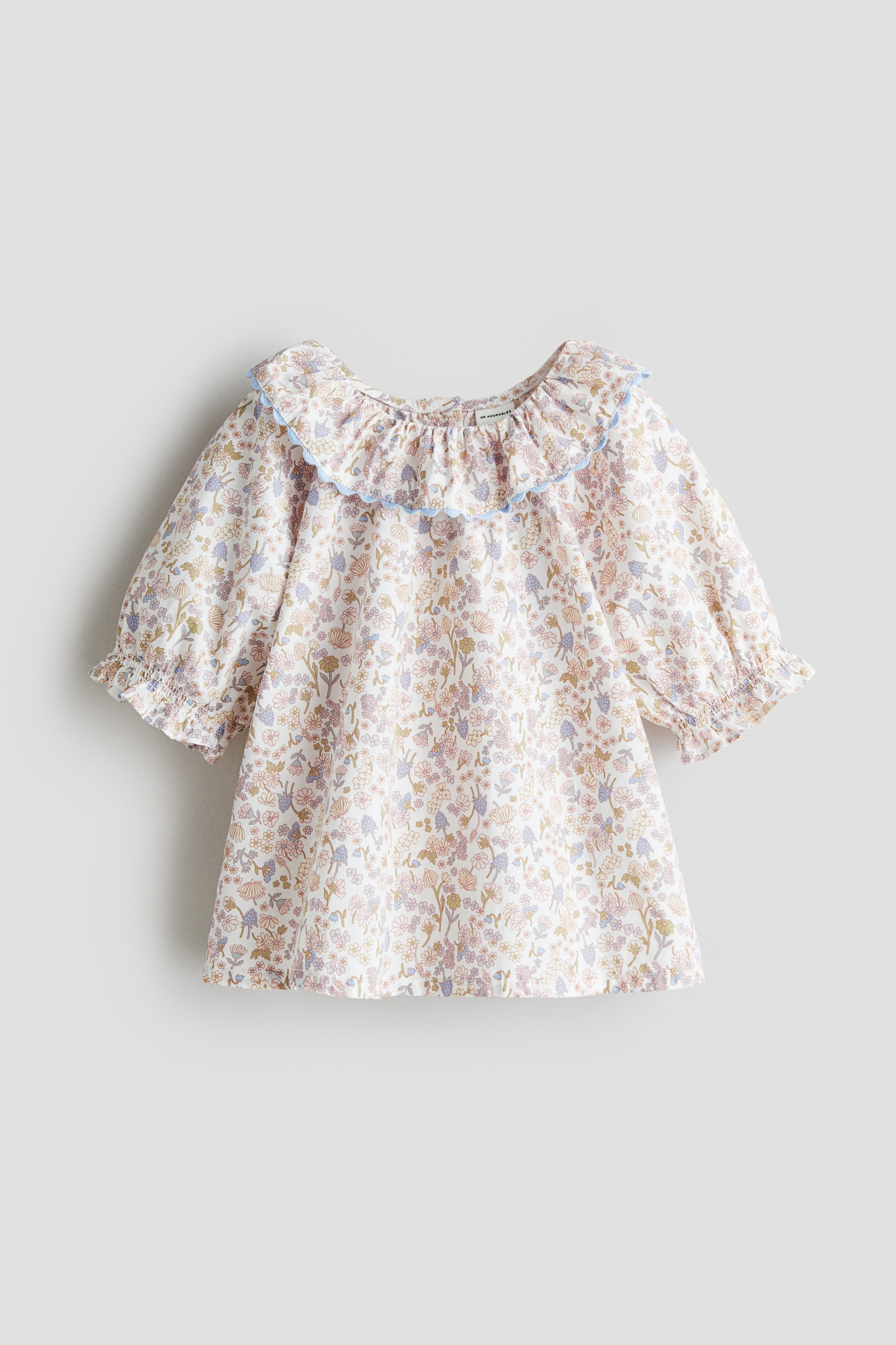 Fodorgalléros pamutblúz - Hamvas rózsaszín/virágos/Fehér