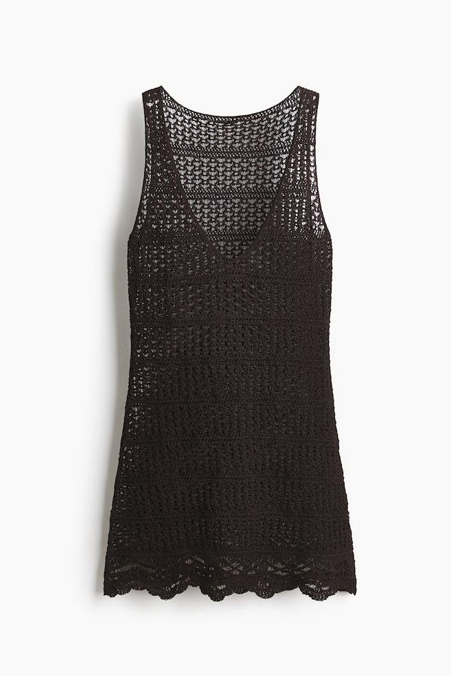 Strandkleid in Ajourstrick - Dunkelbraun/Cremefarben - 1