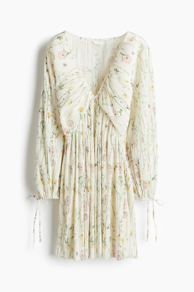 Plisséjurk - Roomwit/bloemen/Lichtbeige/bloemen/Wit/bloemen - 1