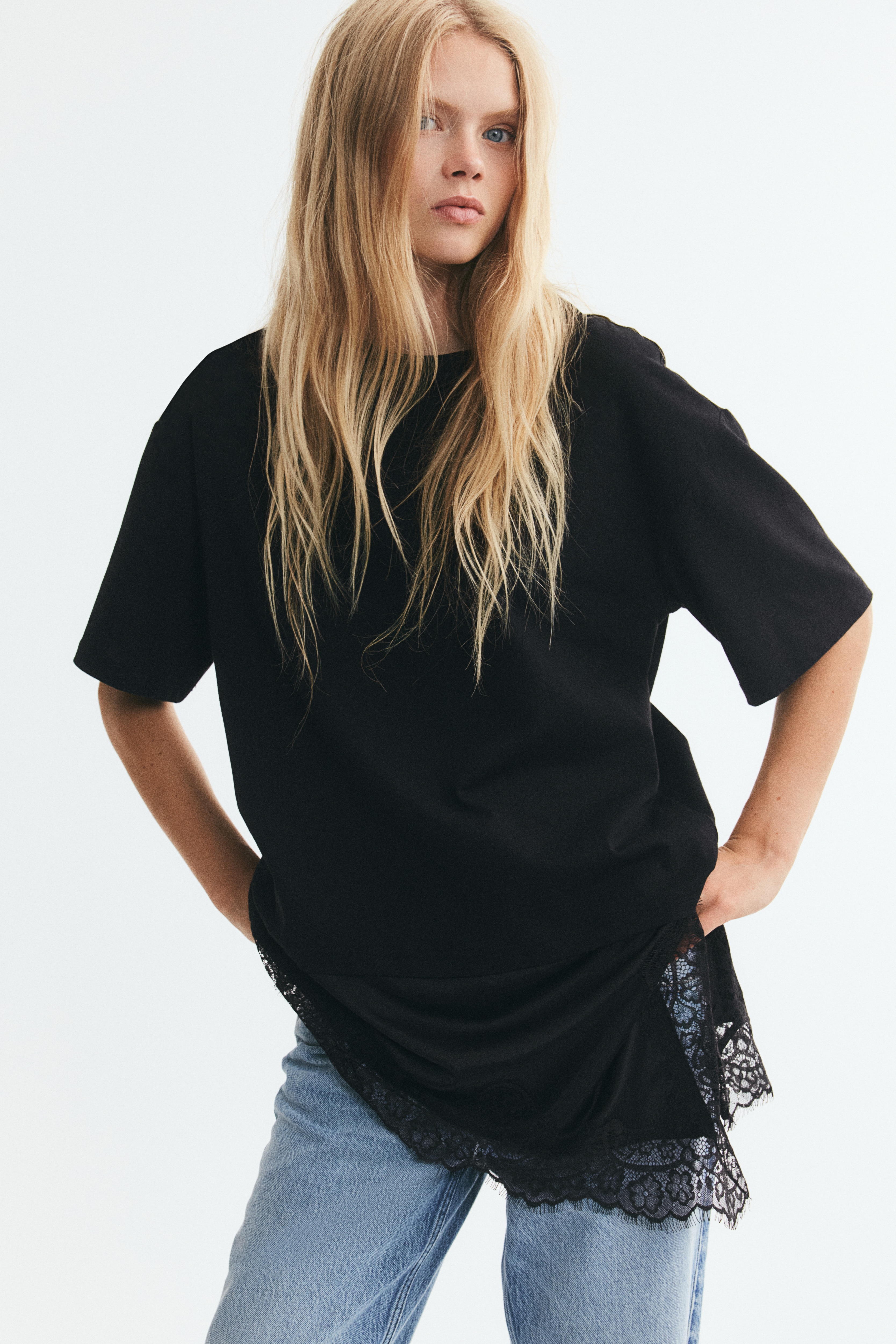 Lace-Trimmed Asymmetric T-Shirt thumbnail 2