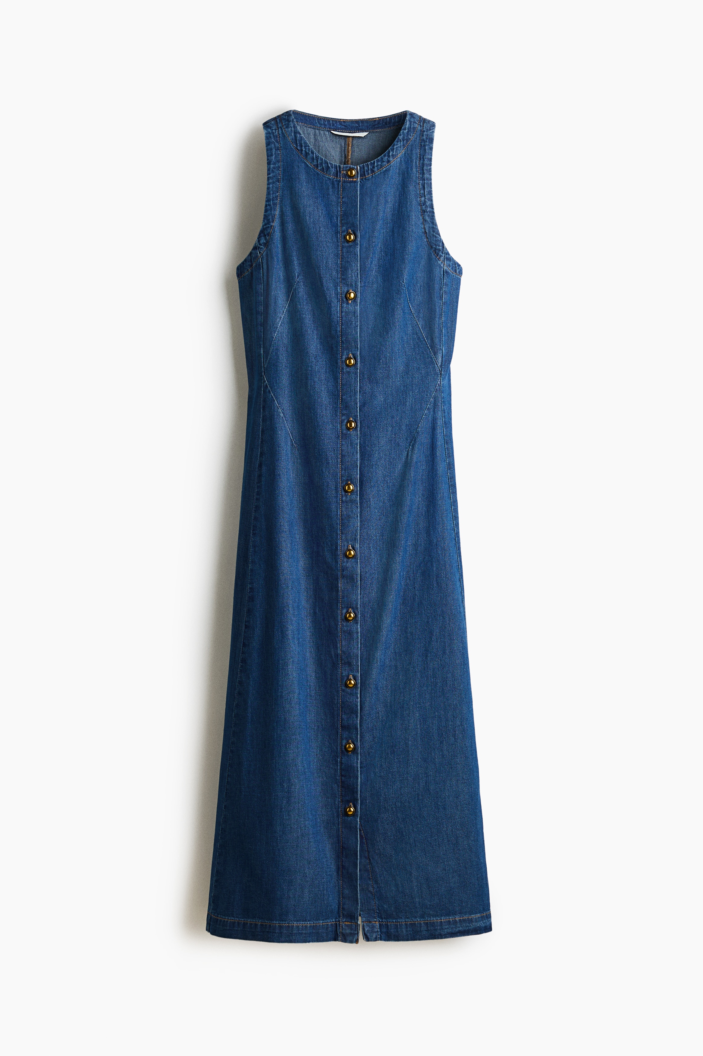 Button-Front Denim Dress - Denim blue