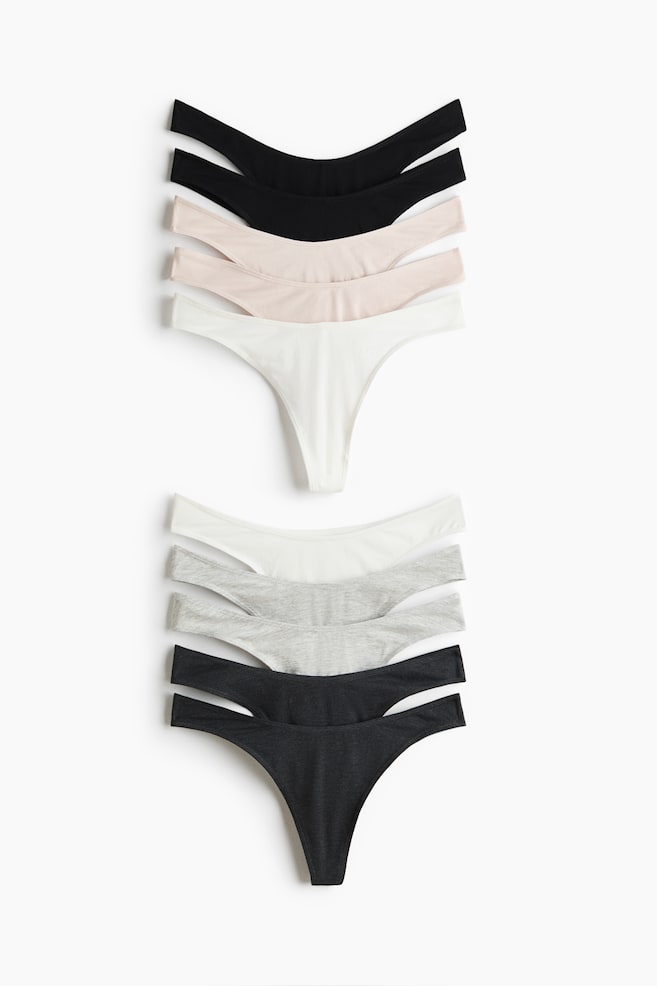 10-pack cotton thong briefs - Pale pink/Grey marl/Burgundy/Light beige marl/Black/Light pink/Dark pink/Blue/Floral - 1