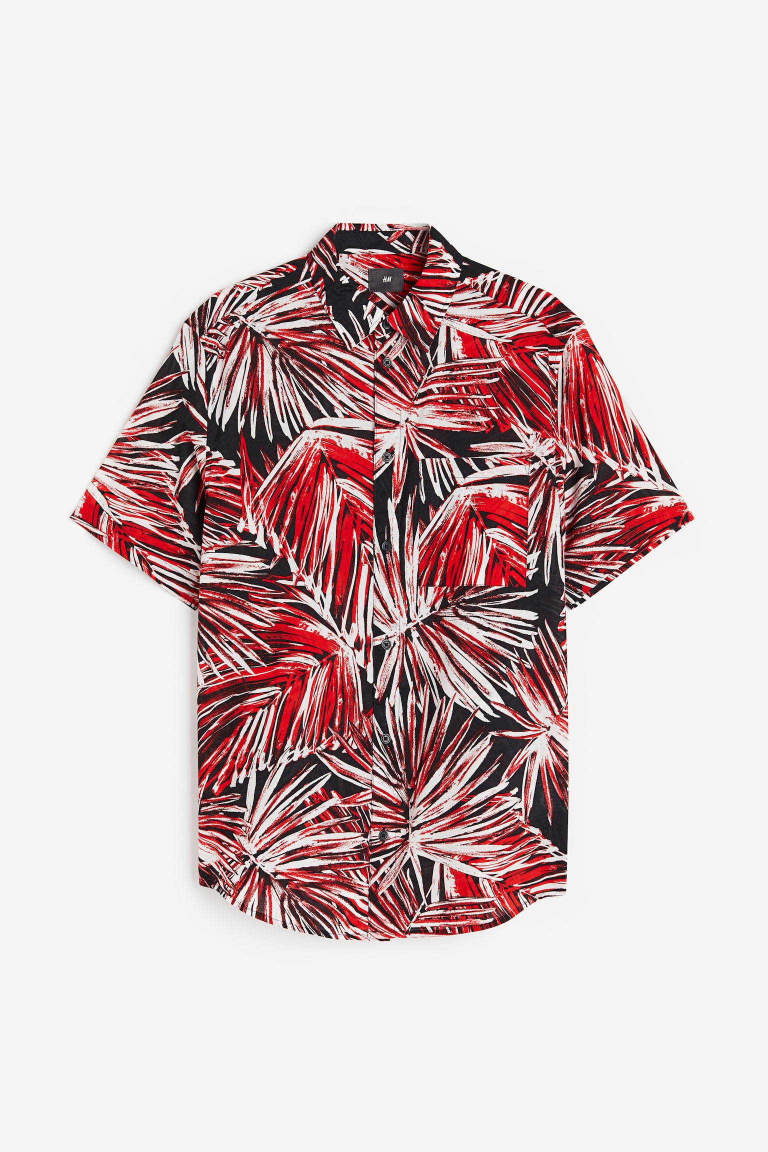 Cotton shirt Regular Fit - Red/Leaf-patterned - 1