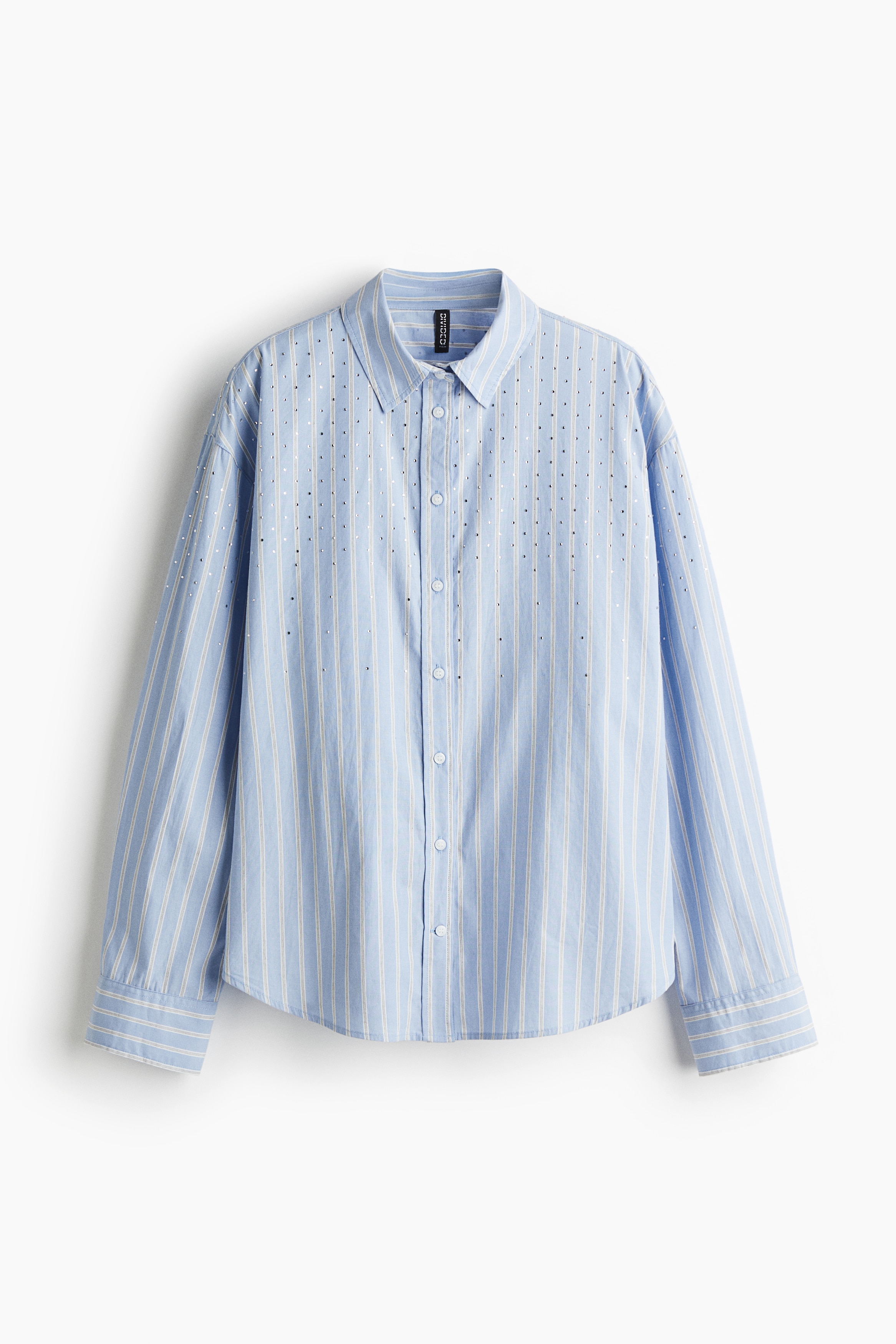 Camisa oversize em algodão - Azul claro/Riscas