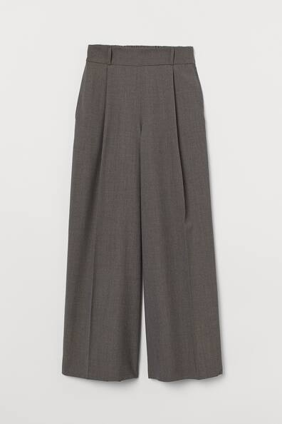 Wide wool trousers - High waist - Long - Dark greige - Ladies | H&M GB