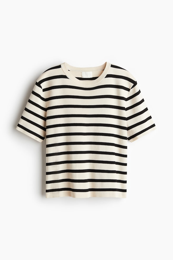 Fine-Knit T-Shirt - Cream/black striped/White/Red/Black - 1