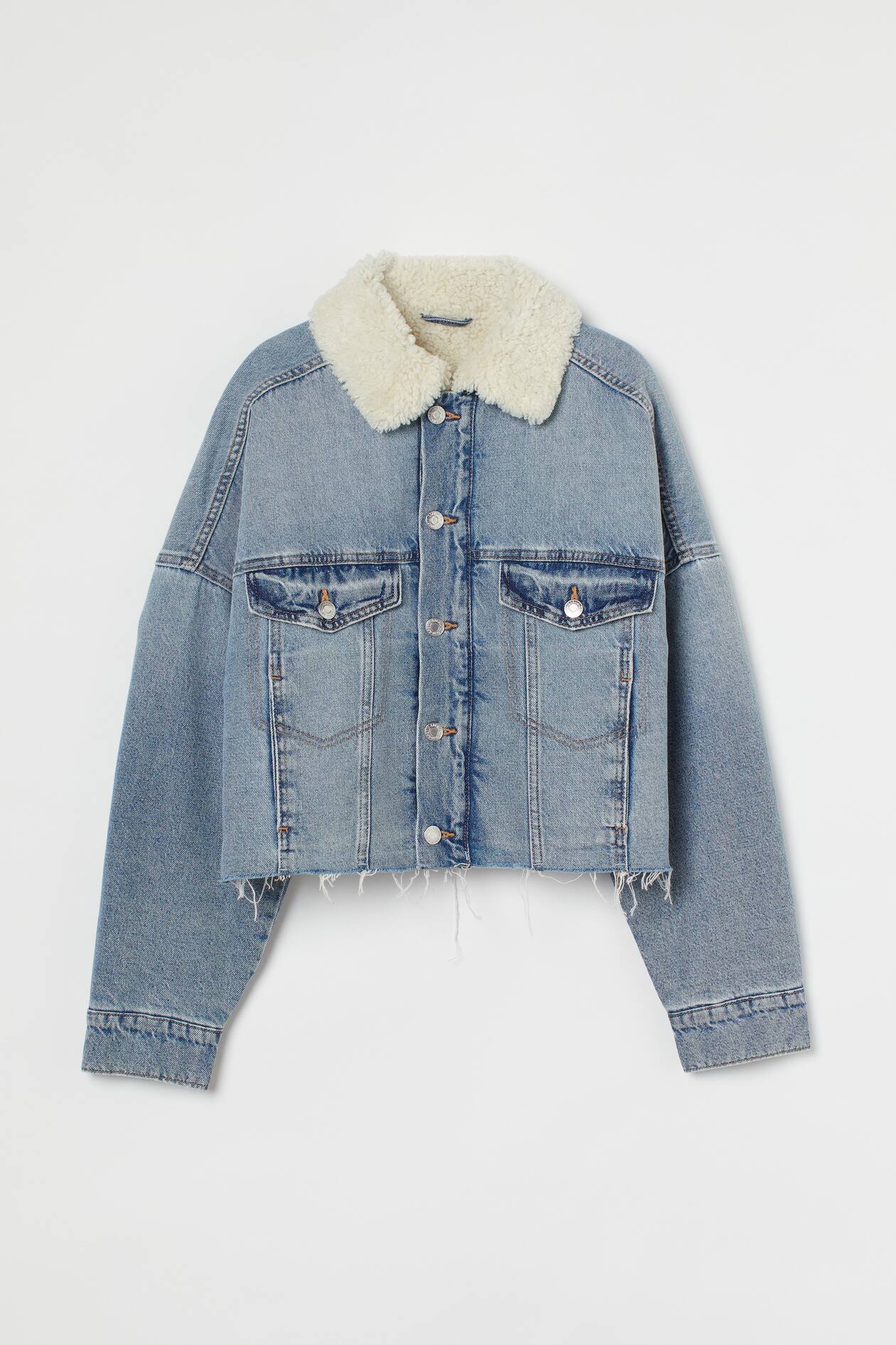Giacca in denim con pelliccia di pile Blu denim DONNA H&M IT
