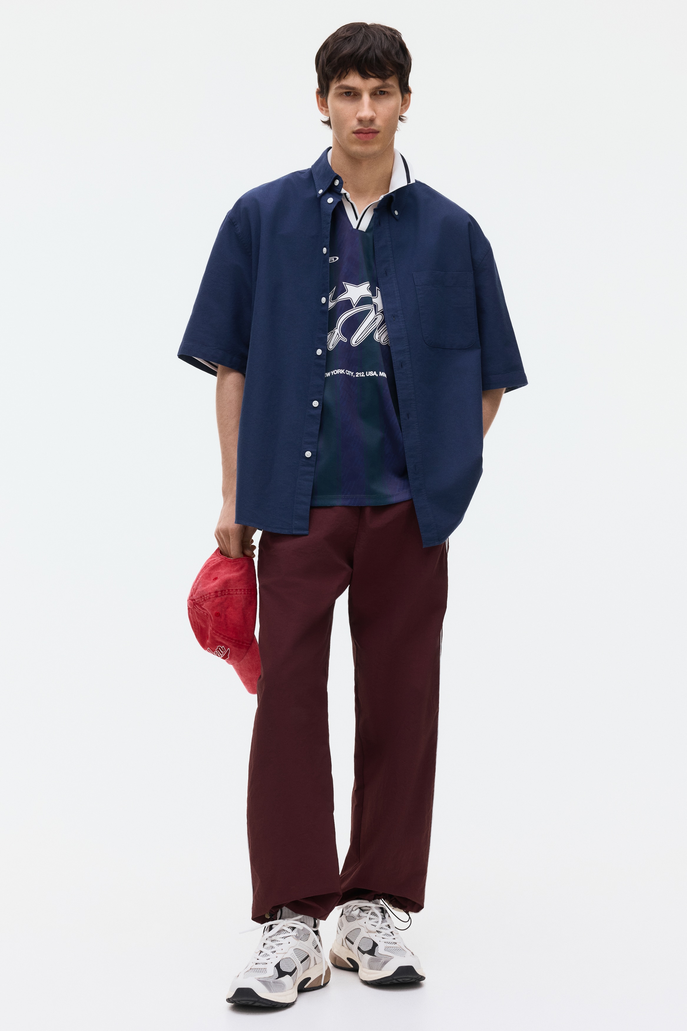 Relaxed-Fit Short-Sleeved Oxford Shirt - Dark blue - Men | H&M US