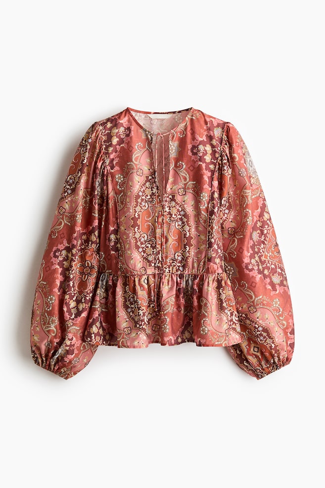 Blusa con peplum - Naranja empolvado/Estampado/Blanco/Floral - 1