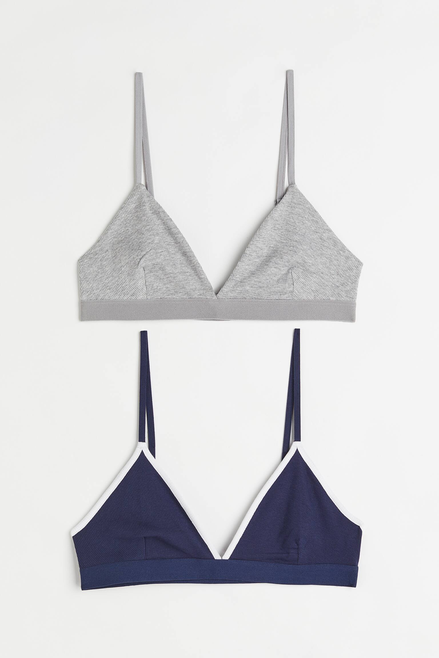 Reggiseni top a costine, 2 pz - Blu scuro/grigio mélange