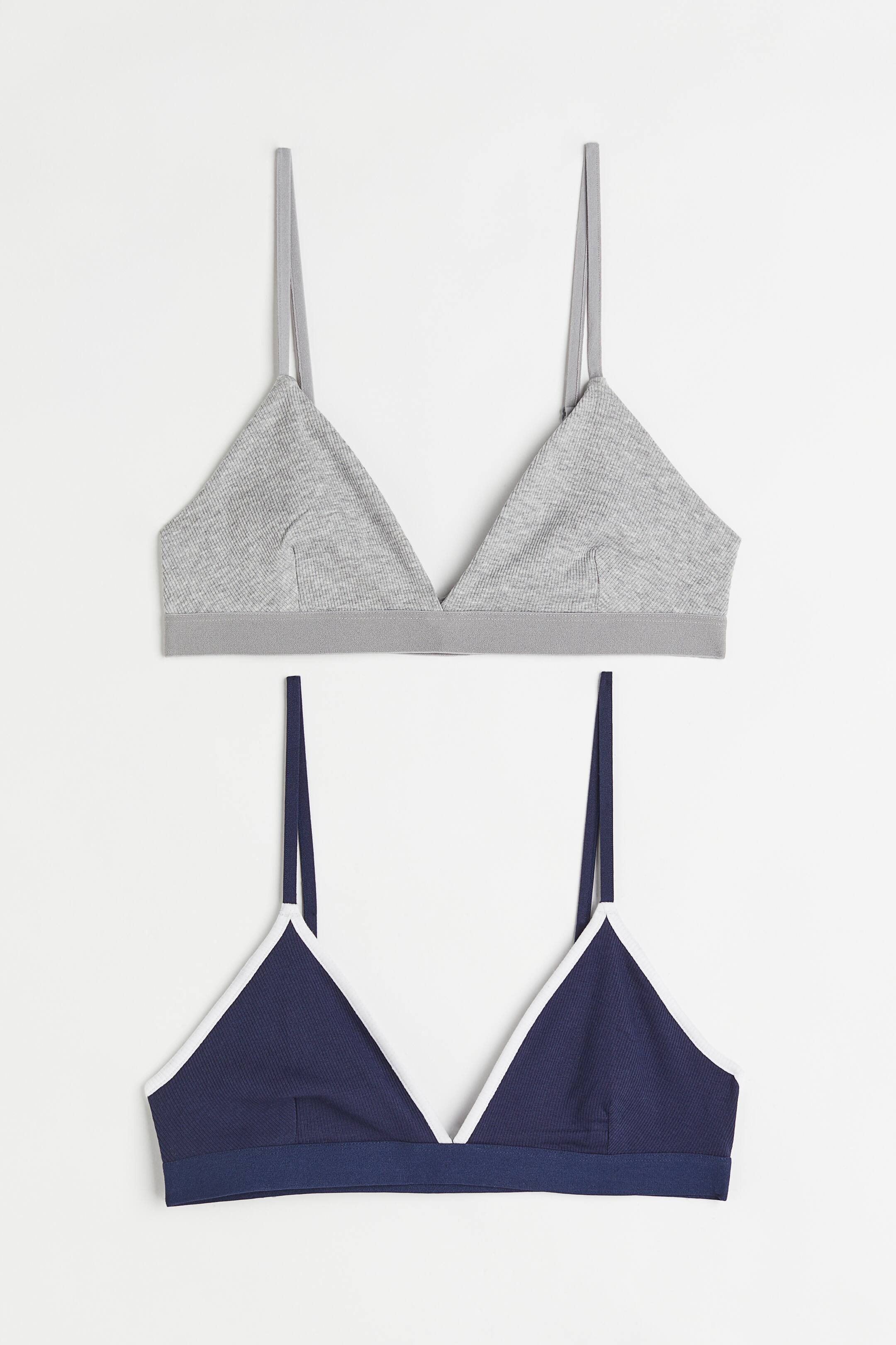 Ingrandisci l'immagine: Reggiseni top a costine, 2 pz - Blu scuro/grigio mélange - DONNA | H&M CH 1