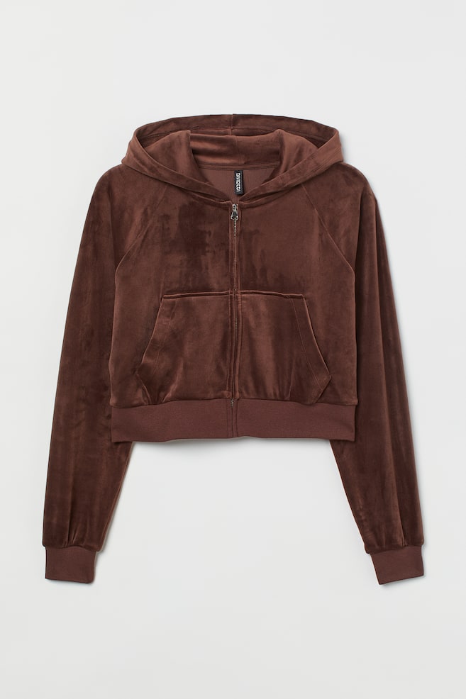 H&M+ Cropped zip-through hoodie - Brown/Light purple - 1