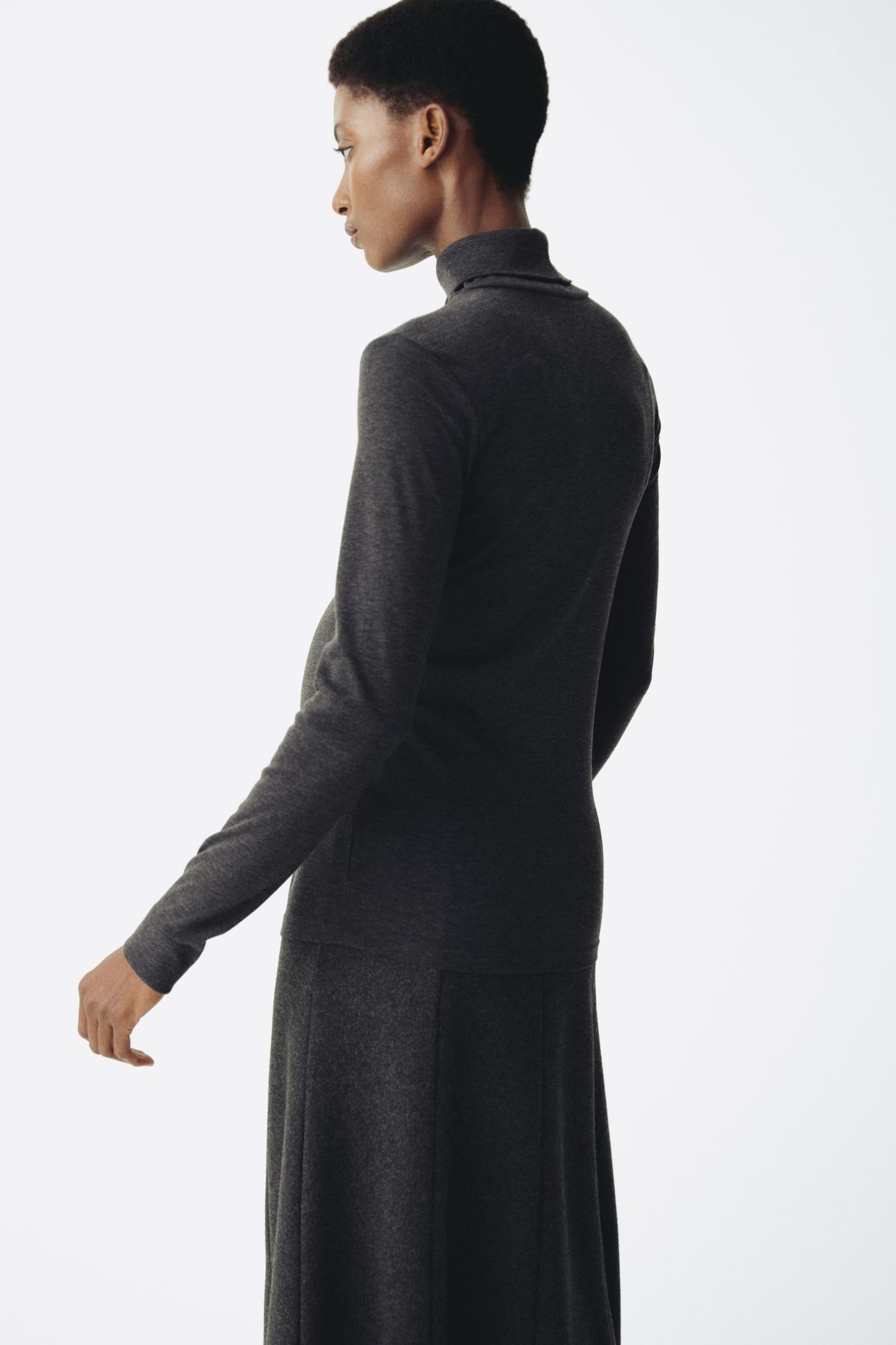 MAMA Shirt mit Turtleneck - Dunkelgraumeliert/Dunkelbraun - 5