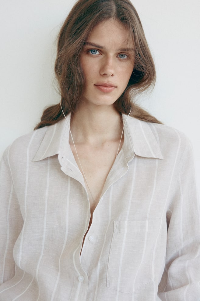 Linen Shirt - Light beige/white striped/White/Dark brown/Blue/striped/Black/Light blue/striped - 2