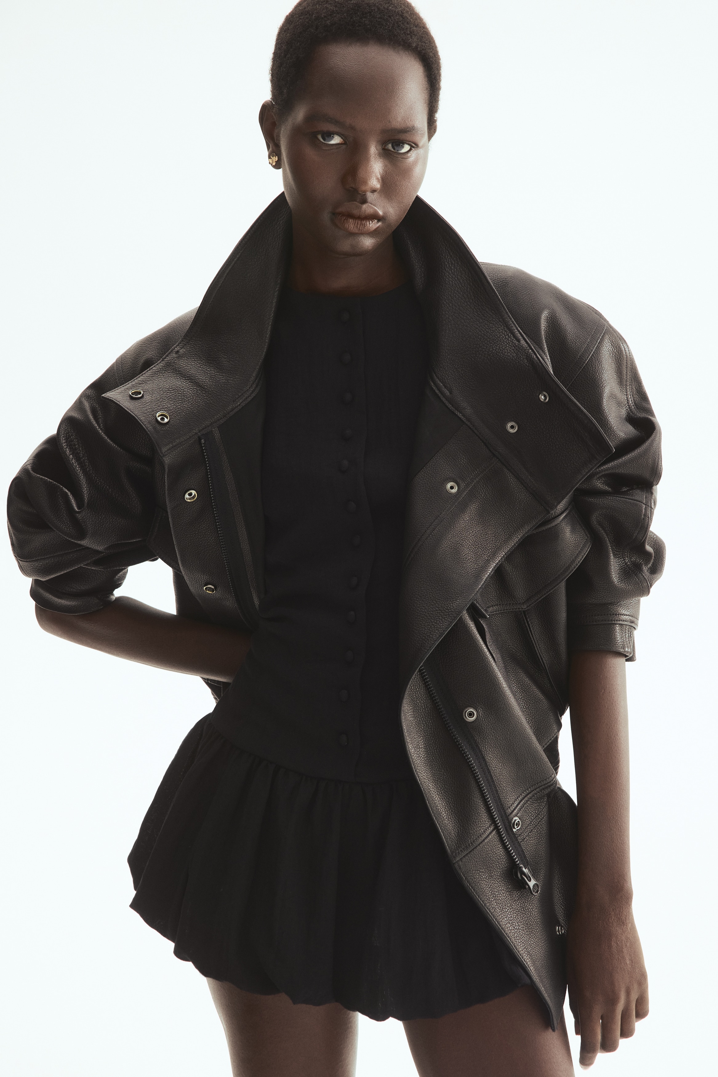 Abito con bordo a palloncino - Nero/Beige/quadri