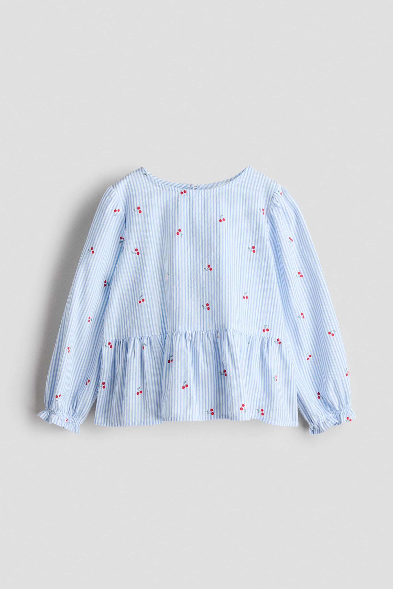 Seersucker peplum blouse - Blue/Cherries - 1