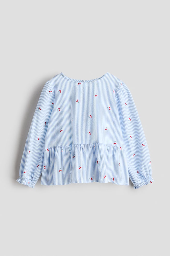 Seersucker Peplum Blouse - Blue/cherries - 1