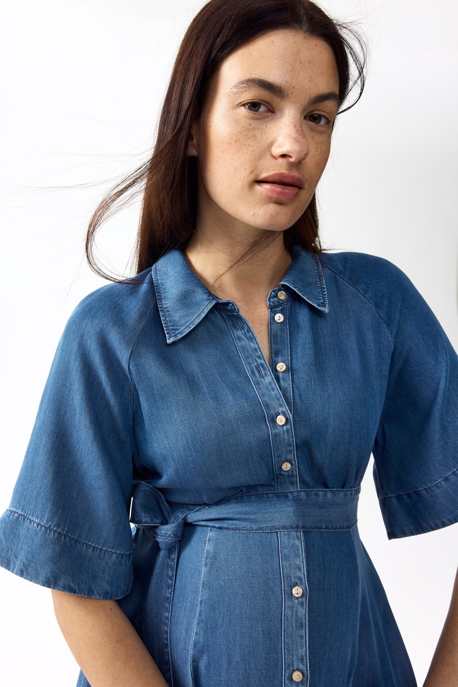 MAMA Tie-belt denim dress-Denim blue - 5